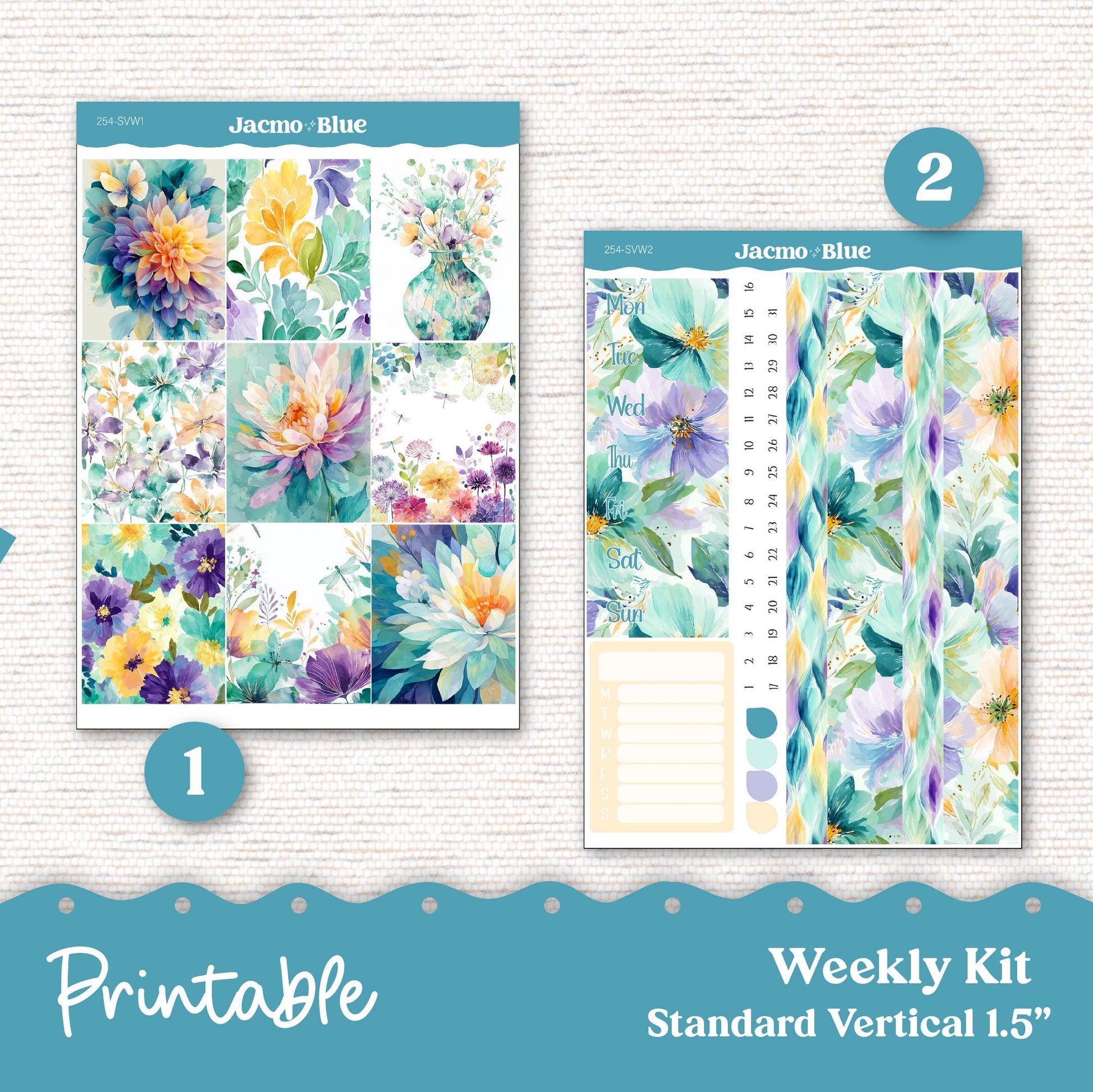 254P PRINTABLE Standard Weekly Sticker Kit Vertical Planner Stickers - Silhouette Cricut
