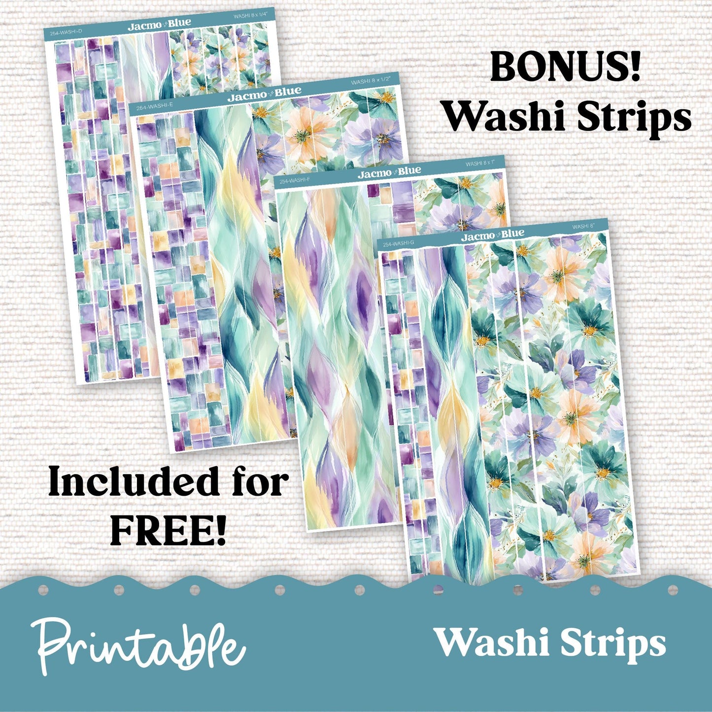 254P PRINTABLE Monthly Planner Stickers for Hobonichi Cousin A5 - Print and Cut Silhouette and Cricut - Cool Summer Floral