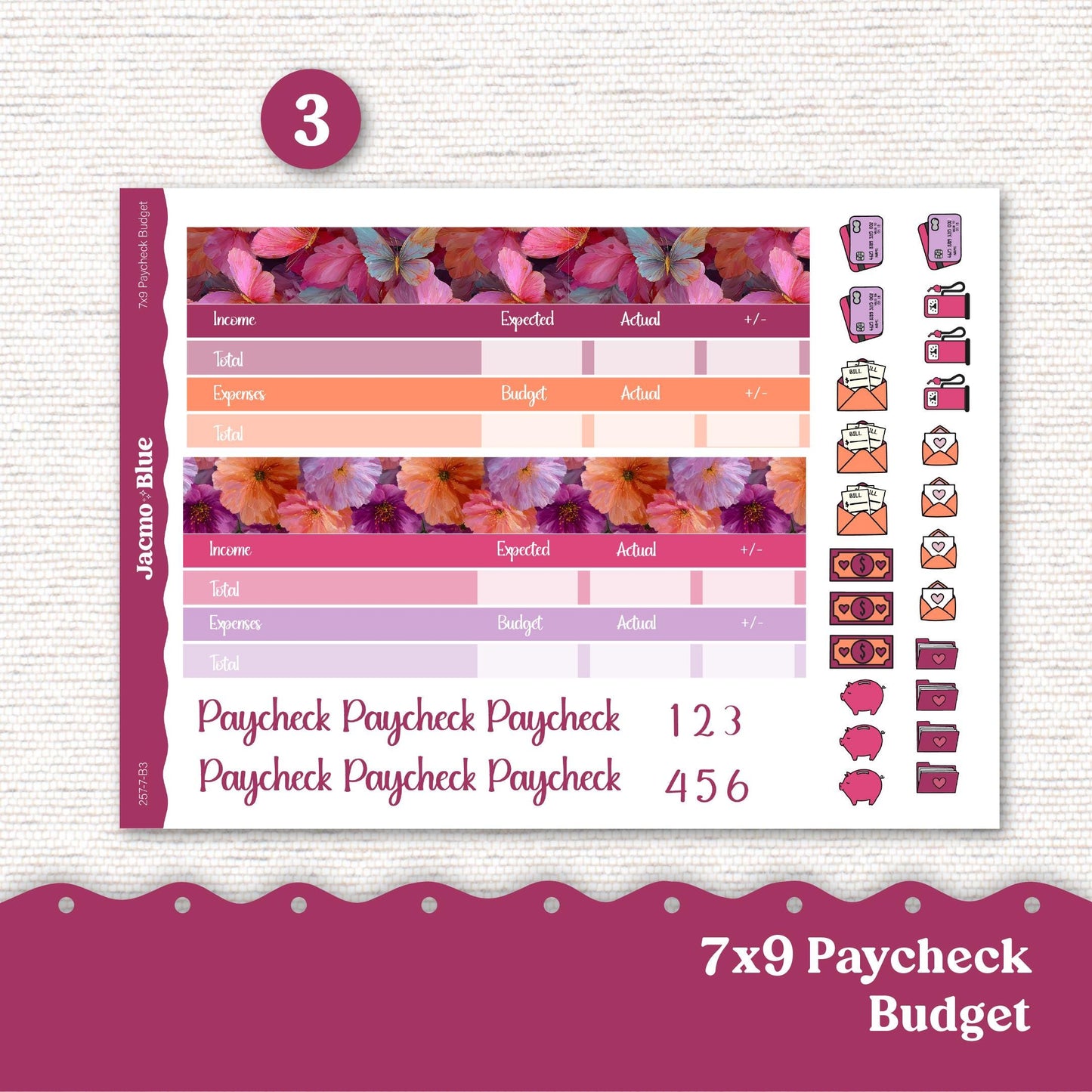 7x9 Budget Planner Sticker Kit Budget by Paycheck Trackers - Kit 257 Bright Butterflies