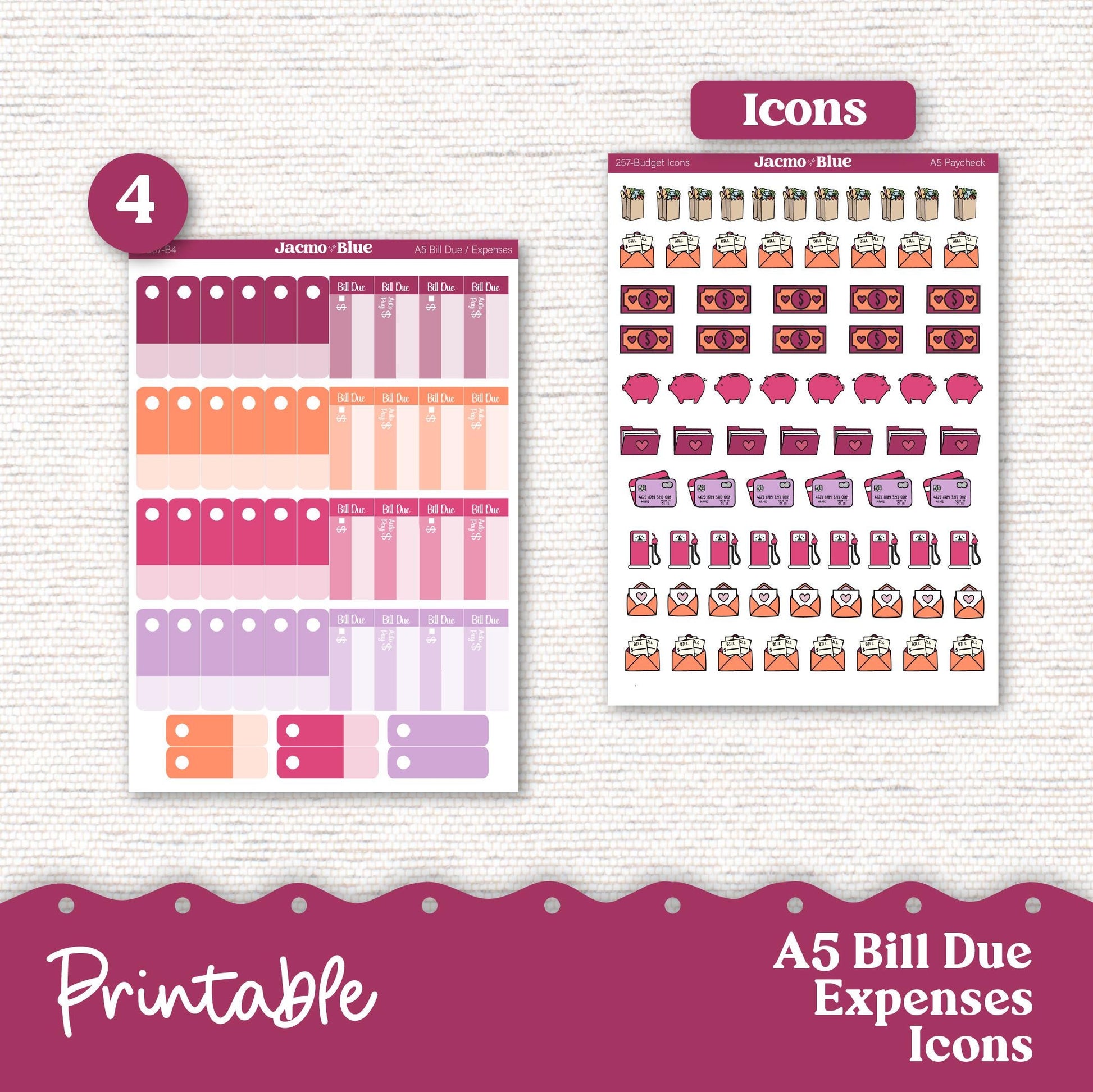 Printable A5 Budget Planner Sticker Kit Budget by Paycheck Trackers - Kit 257P Bright Butterflies