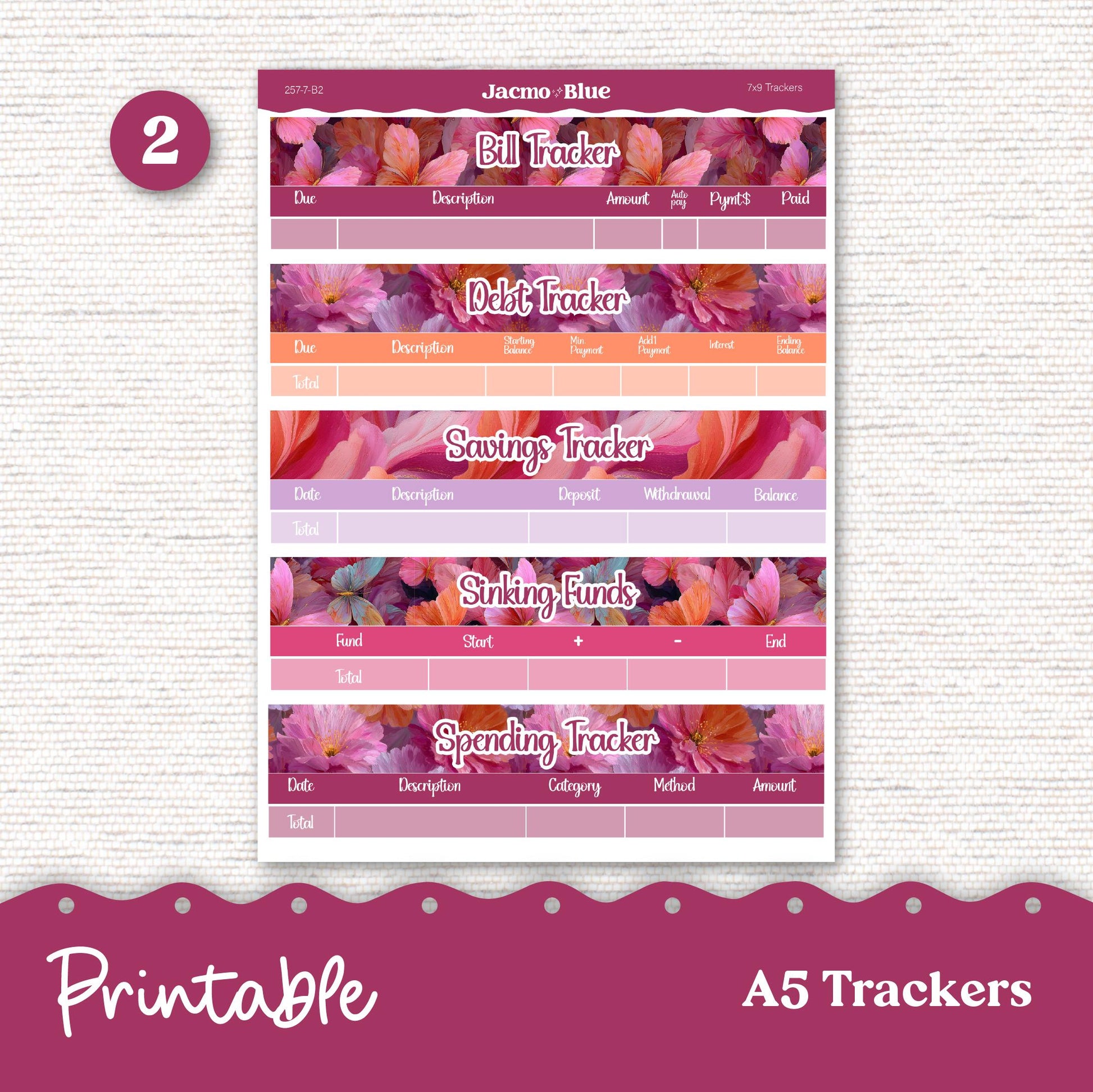 Printable A5 Budget Planner Sticker Kit Budget by Paycheck Trackers - Kit 257P Bright Butterflies