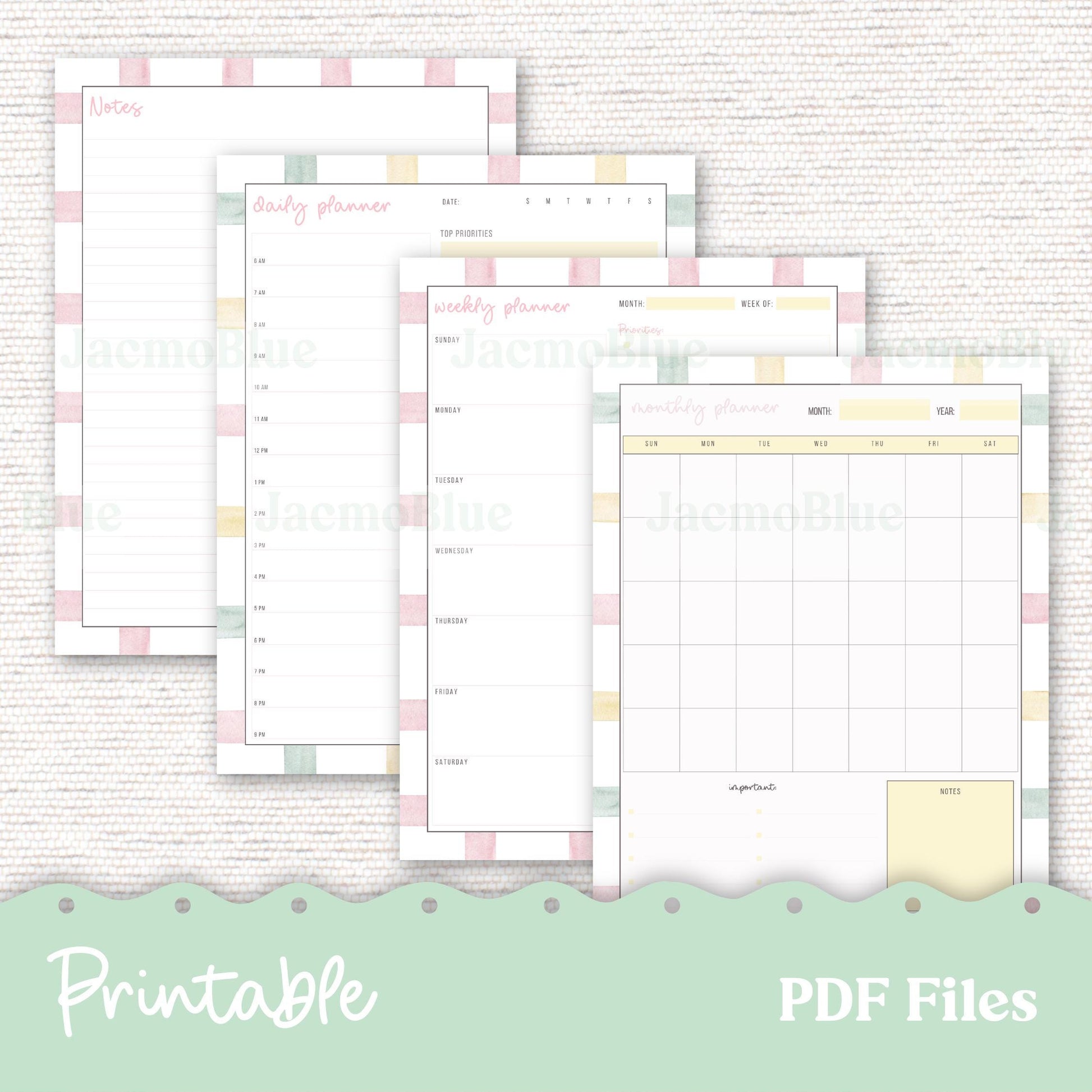 PRINTABLE Planner Bundle - Monthly, Weekly, Daily, Notes Journaling 255P PDF Download GoodNotes - Digital Planner