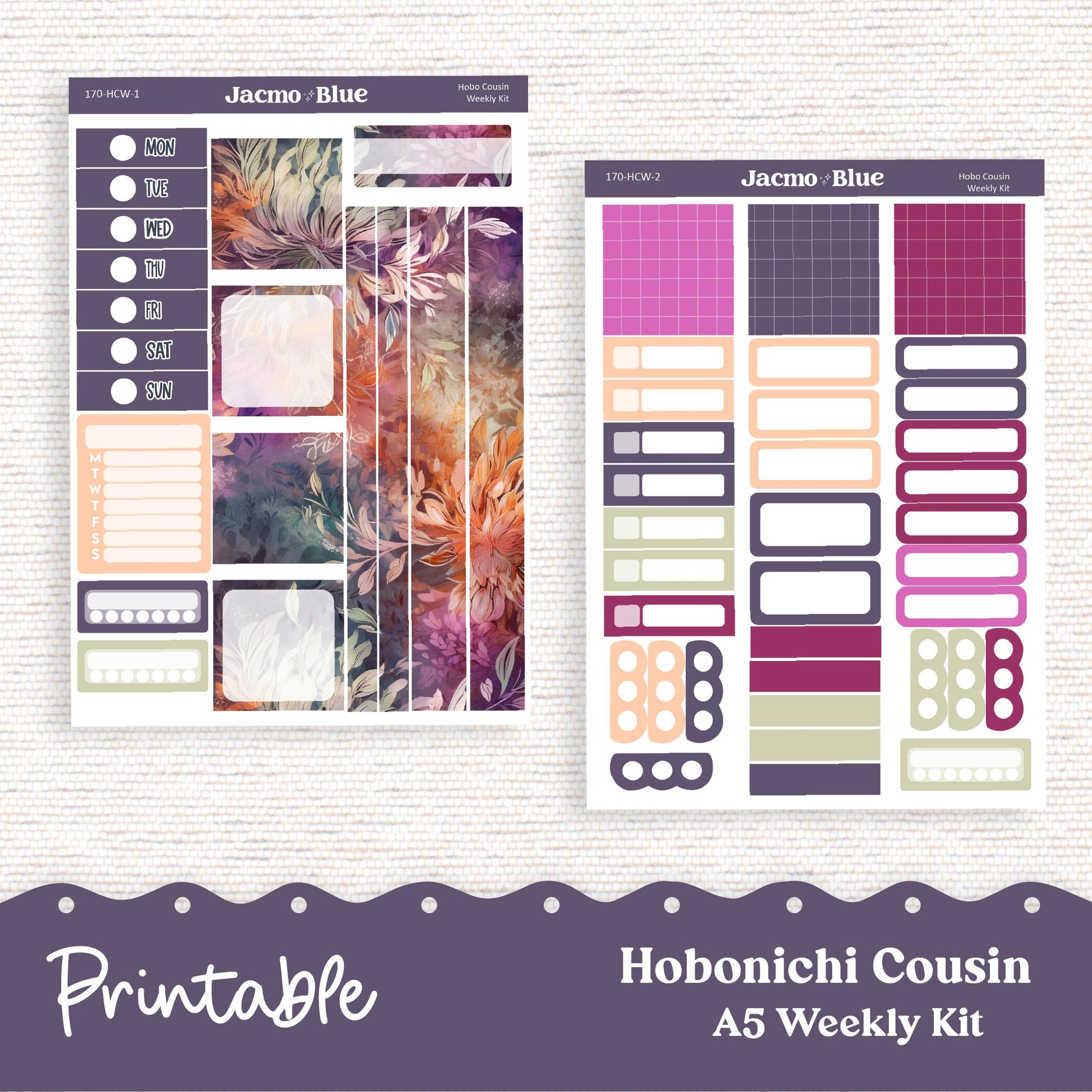 PRINTABLE Hobonichi Cousin Weekly Sticker Kit Cousin Planner Stickers - Silhouette Cricut Transparent PNG Files 171P Fantasy Floral