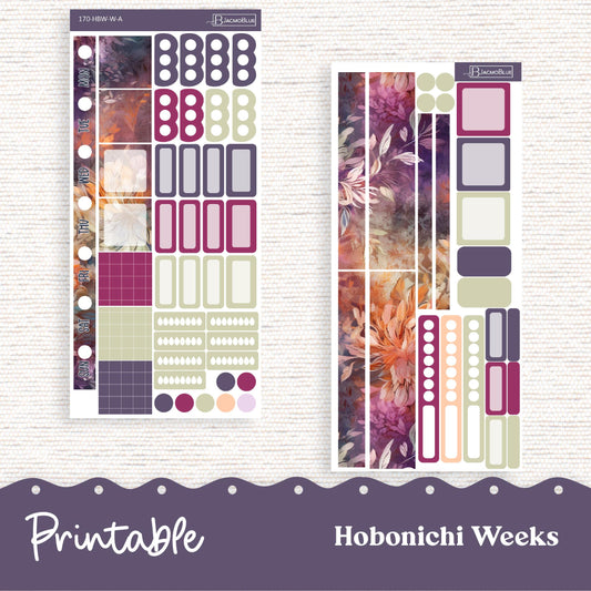 PRINTABLE Hobonichi Weeks Weekly Sticker Kit Planner Stickers - Silhouette Cricut Transparent PNG Files 171P Fantasy Floral