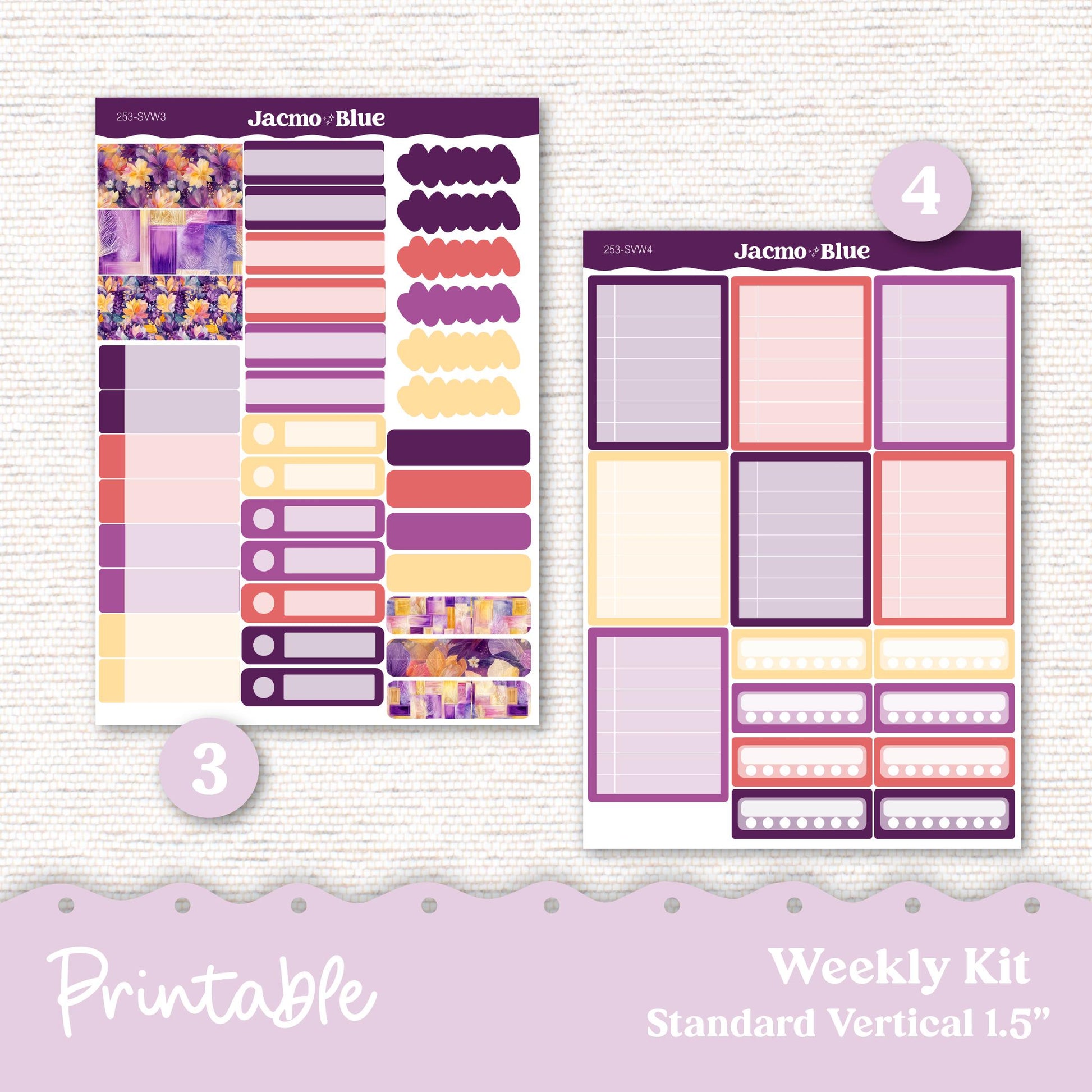 253P PRINTABLE Standard Weekly Sticker Kit Vertical Planner Stickers Erin Condren - Silhouette Cricut