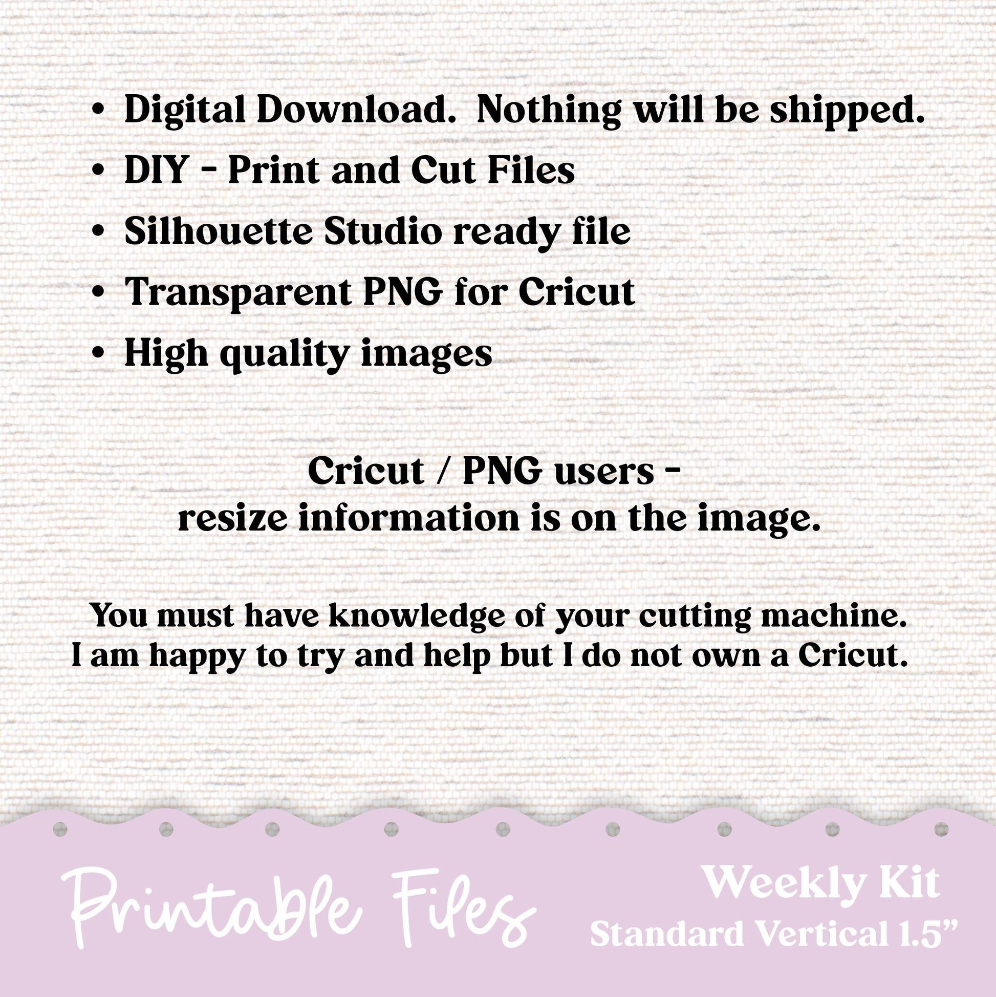 253P PRINTABLE Standard Weekly Sticker Kit Vertical Planner Stickers Erin Condren - Silhouette Cricut