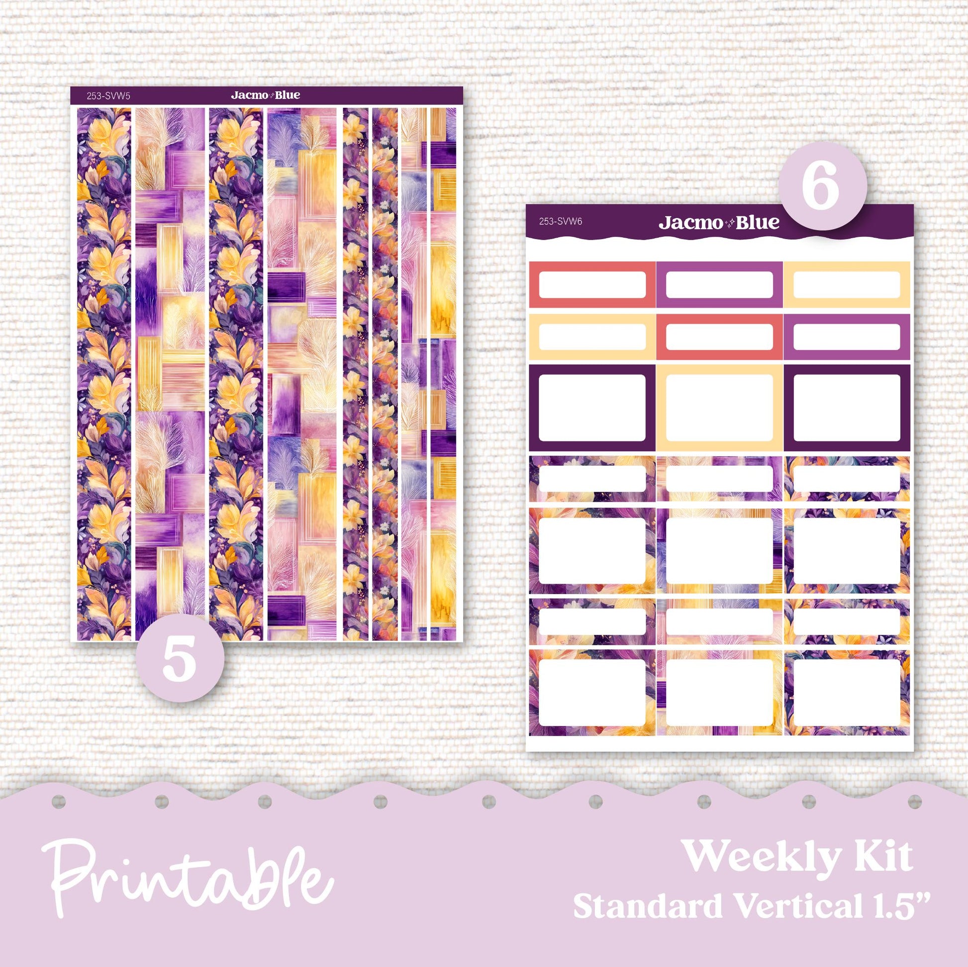 253P PRINTABLE Standard Weekly Sticker Kit Vertical Planner Stickers Erin Condren - Silhouette Cricut