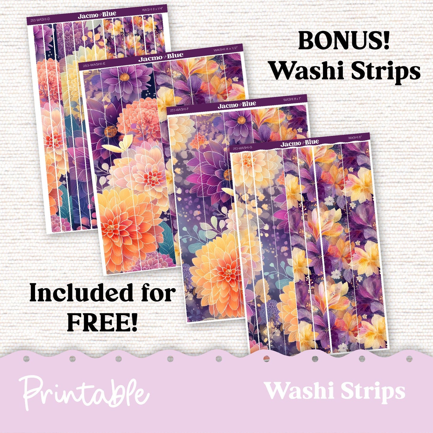 253P PRINTABLE Hobonichi Weekly Sticker Kit Cousin & Weeks Planner Stickers - Silhouette Cricut Transparent PNG Files 253P Glassy Florals