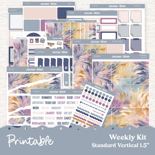 PRINTABLE Weekly Sticker Kit Vertical Planner - Silhouette Cricut Transparent PNG Files 172P Fantasy Floral