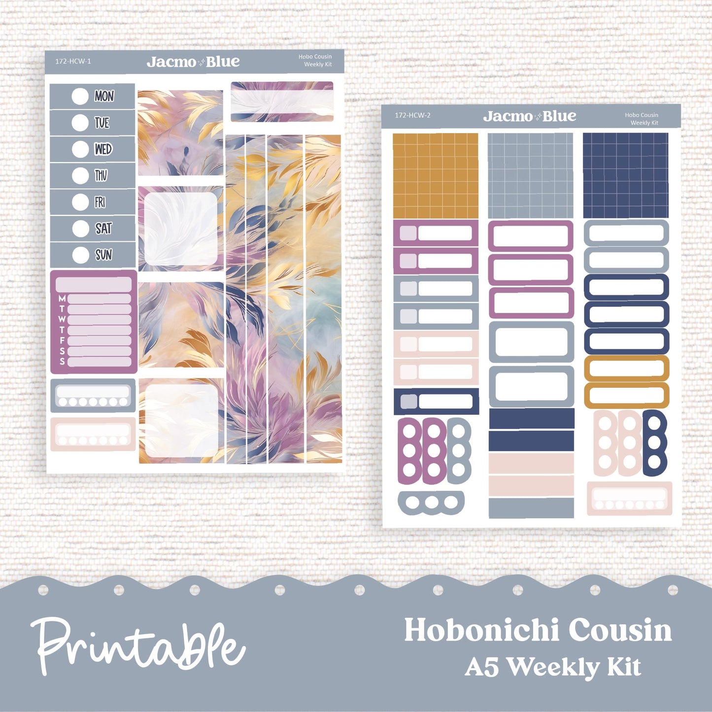 PRINTABLE Hobonichi Cousin Weekly Sticker Kit Cousin Planner Stickers - Silhouette Cricut Transparent PNG Files 172P Fantasy Floral