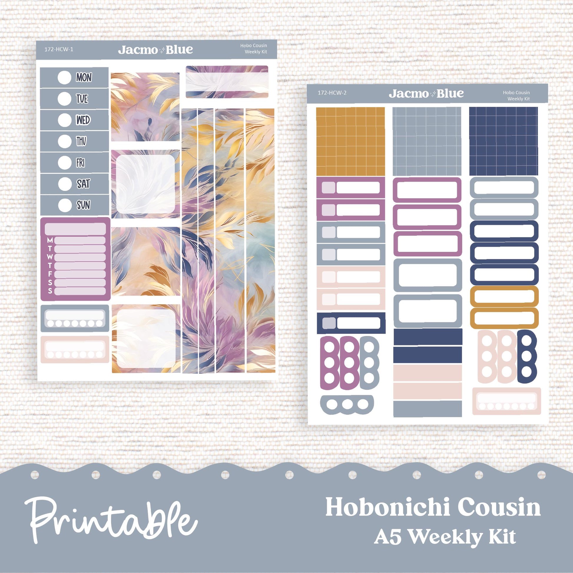 PRINTABLE Hobonichi Cousin Weekly Sticker Kit Cousin Planner Stickers - Silhouette Cricut Transparent PNG Files 172P Fantasy Floral