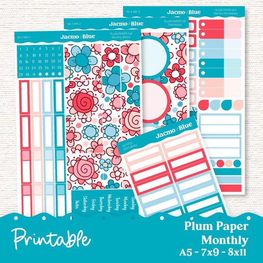Plum Paper Planner PRINTABLE Monthly Stickers 8x11 7x9 A5 Print and Cut - 249P July Doodles