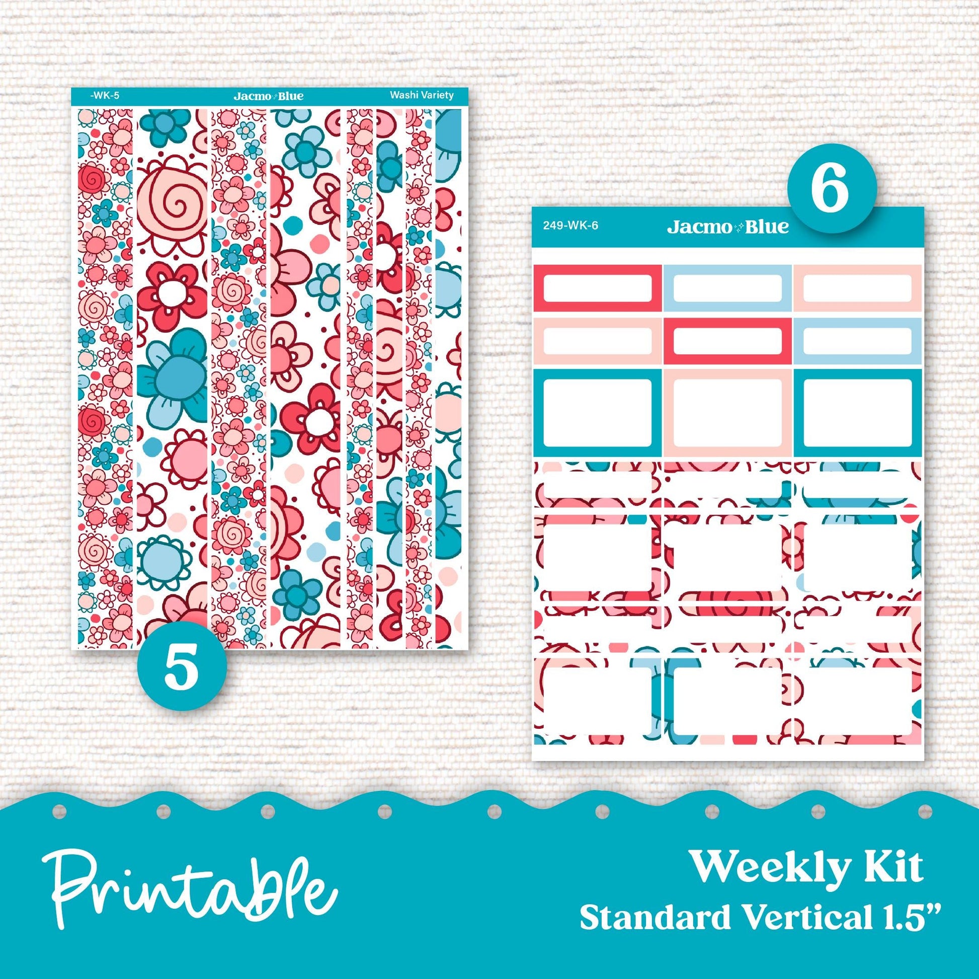 249P PRINTABLE Standard Weekly Sticker Kit Vertical Planner Stickers Erin Condren - Silhouette Cricut Doodle July Red White Blue