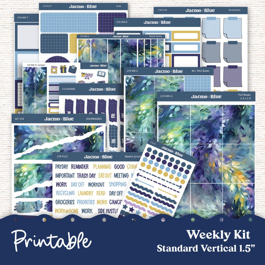 PRINTABLE Weekly Sticker Kit Vertical Planner - Silhouette Cricut Transparent PNG Files 174P Fantasy Floral