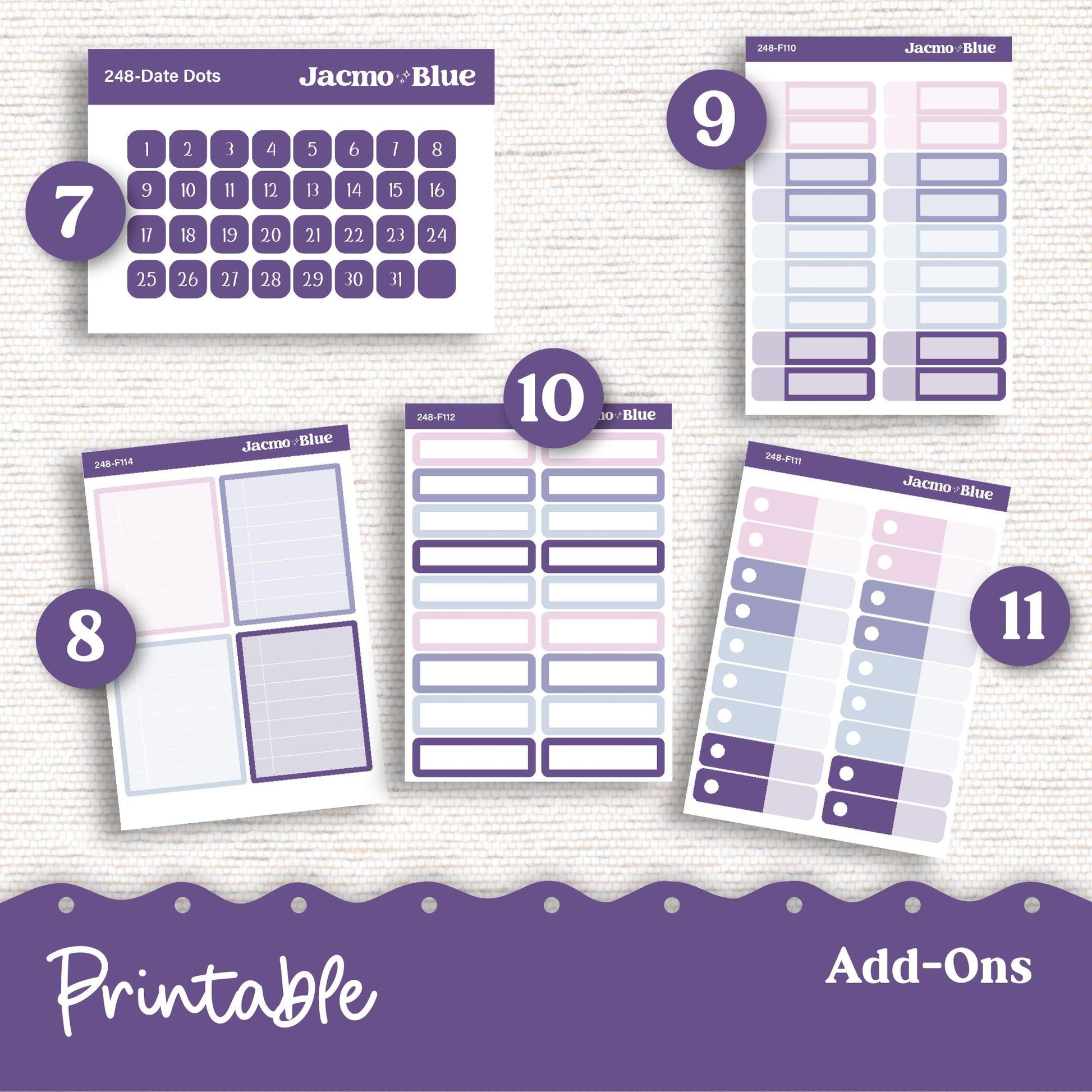 248P PRINTABLE Standard Weekly Sticker Kit Vertical Planner Stickers Erin Condren - Silhouette Cricut Watercolor Blue Purple + Bonus