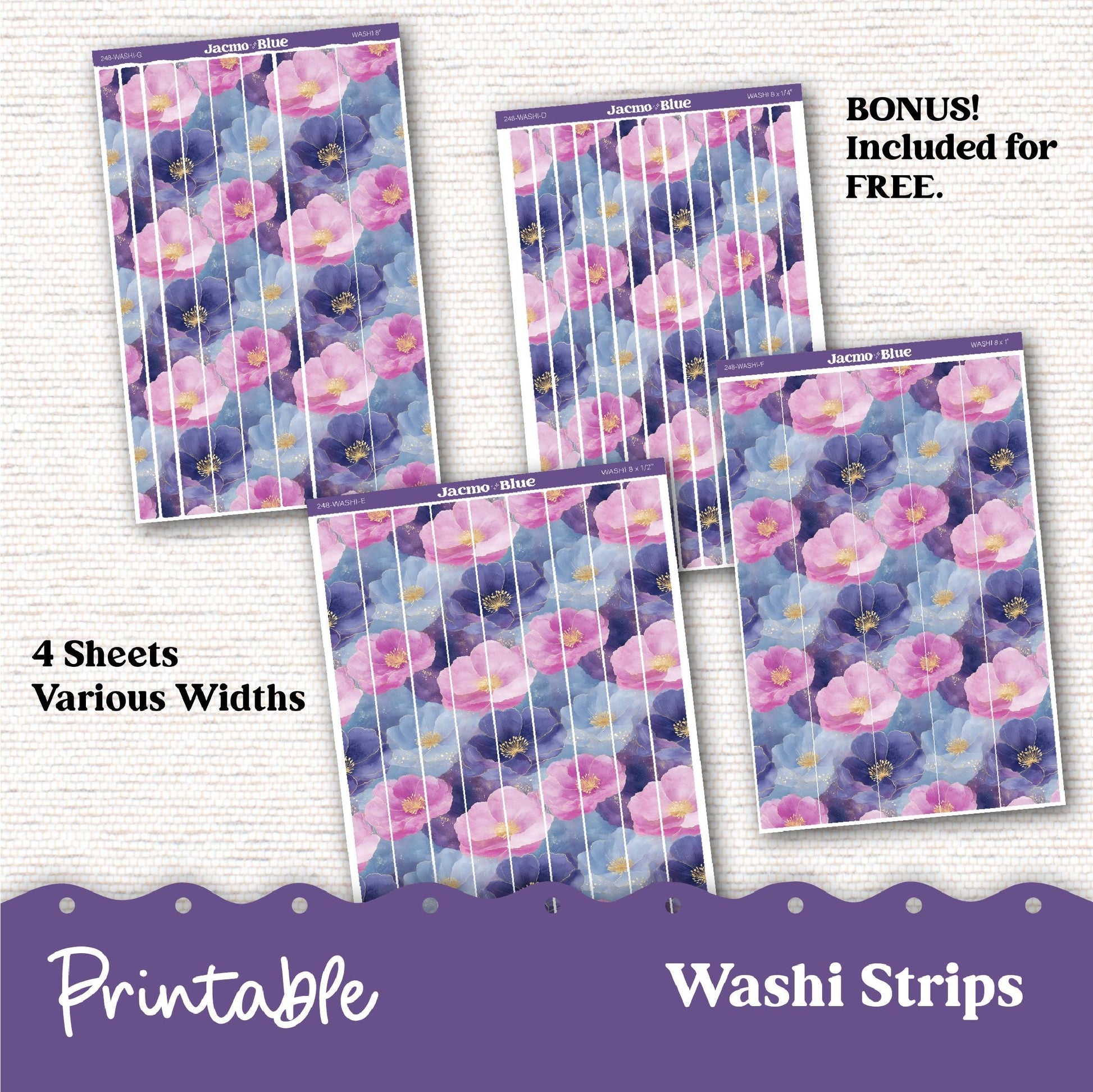 248P PRINTABLE Hobonichi Weekly Sticker Kit Cousin & Weeks Planner Stickers - Silhouette Cricut PNG Files Blue Purple Watercolor