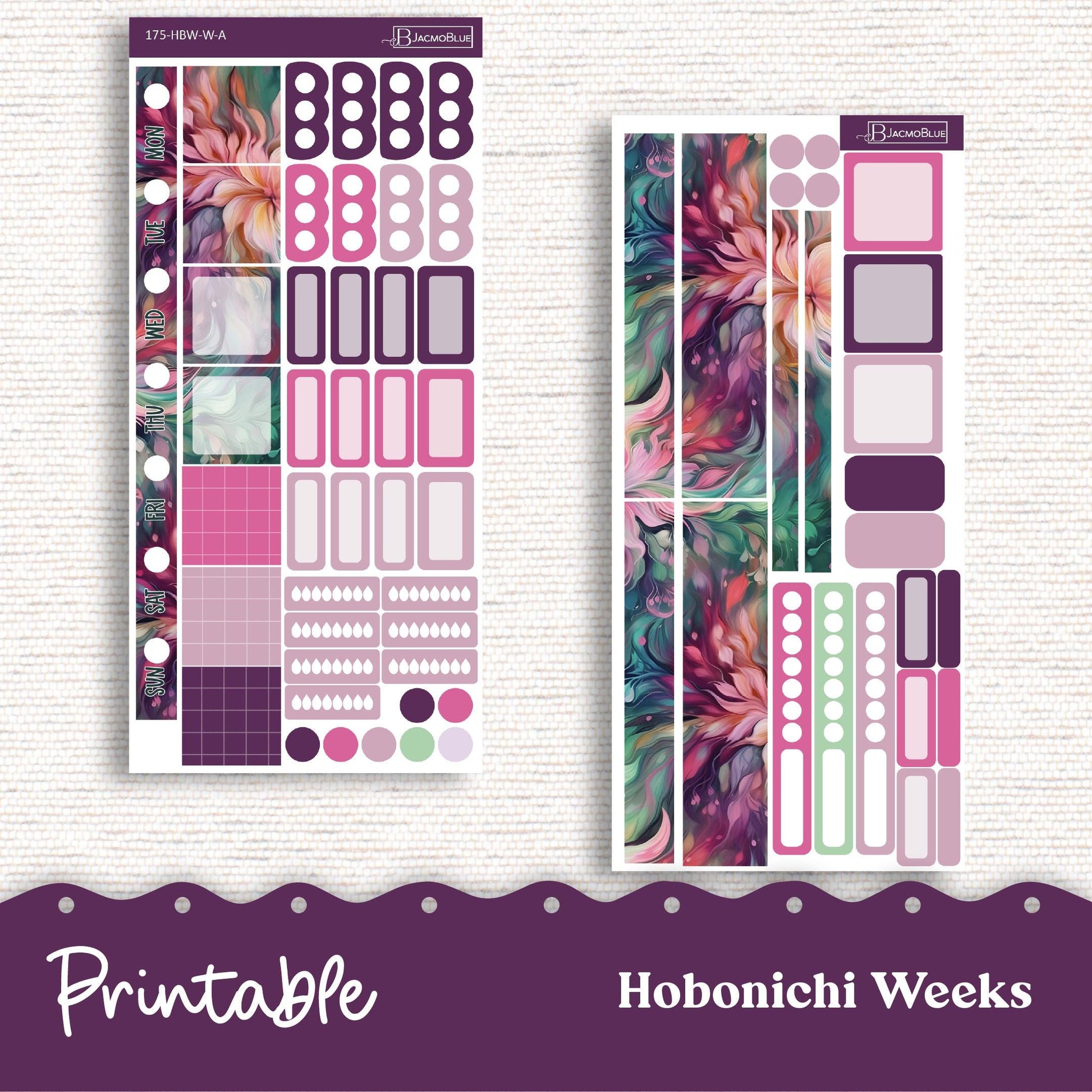 Hobonichi Weeks PRINTABLE Weekly Sticker Kit Planner Stickers - Silhouette Cricut Transparent PNG Files 175P Fantasy Floral - Digital