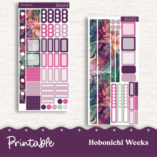 Hobonichi Weeks PRINTABLE Weekly Sticker Kit Planner Stickers - Silhouette Cricut Transparent PNG Files 175P Fantasy Floral - Digital