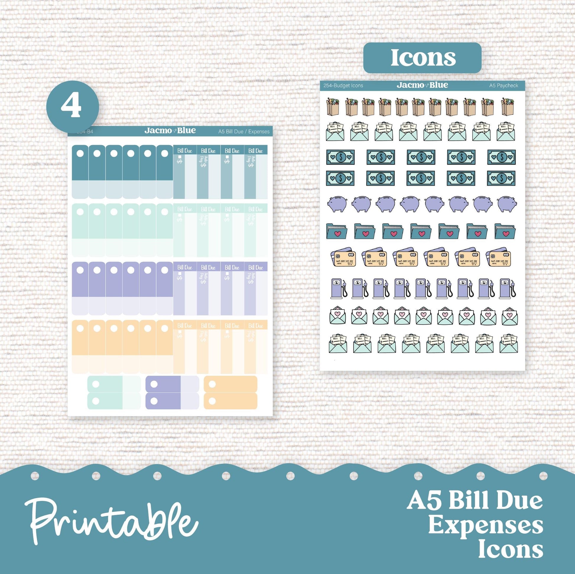 Printable A5 Budget Planner Sticker Kit Budget by Paycheck Trackers - Kit 254 Green Yellow Purple Florals