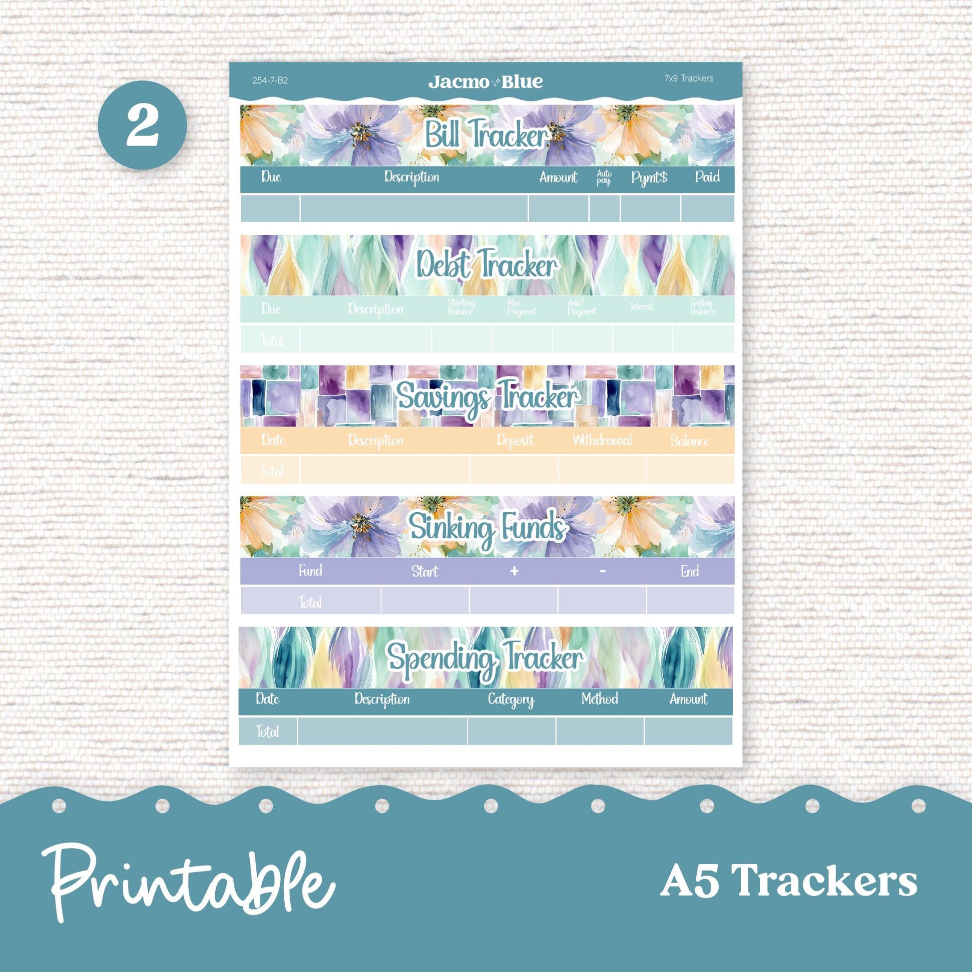 Printable A5 Budget Planner Sticker Kit Budget by Paycheck Trackers - Kit 254 Green Yellow Purple Florals