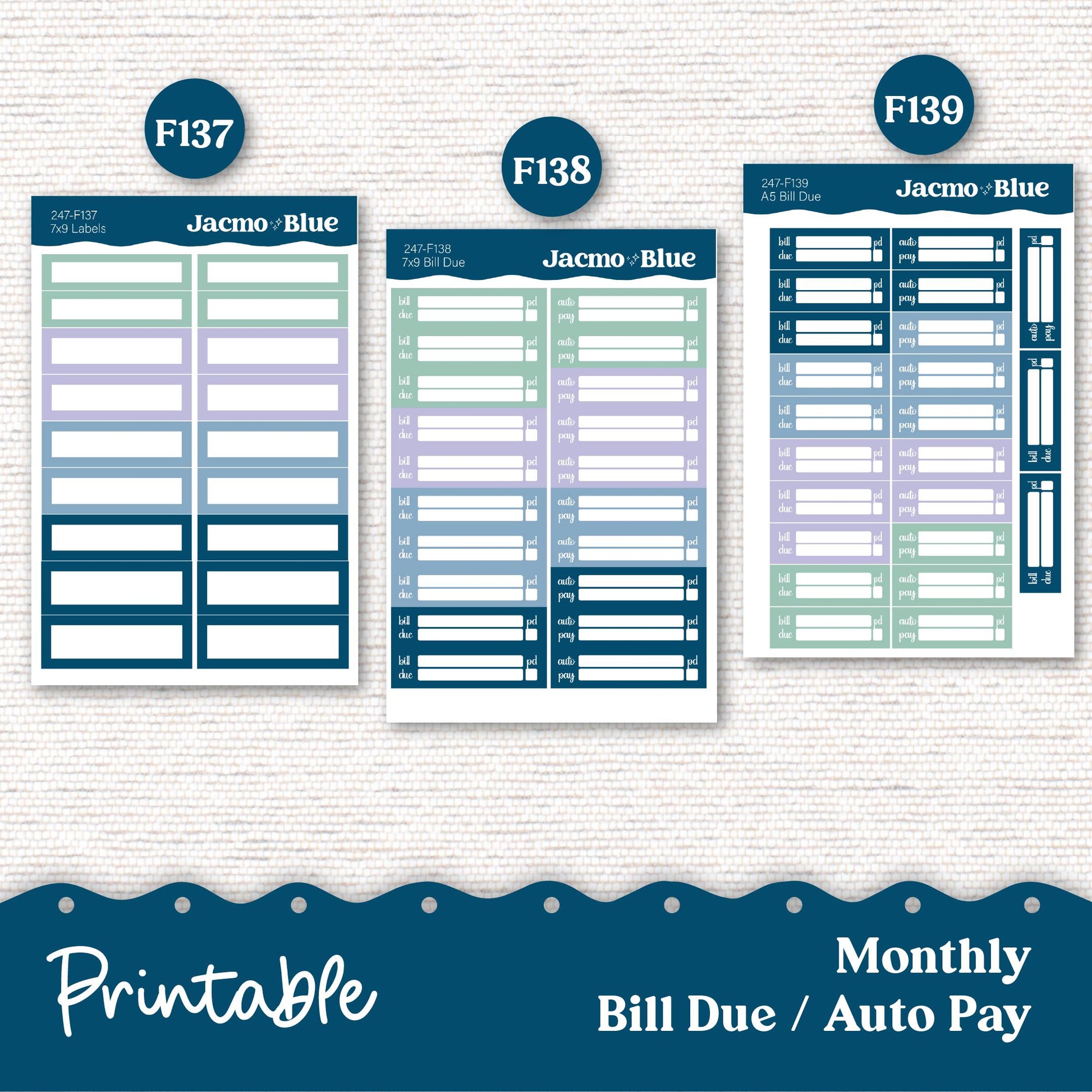 Plum Paper Planner PRINTABLE Monthly Stickers 8x11 7x9 A5 Print and Cut - 247P Blue Green Flowers Watercolor plus Bonus Gift