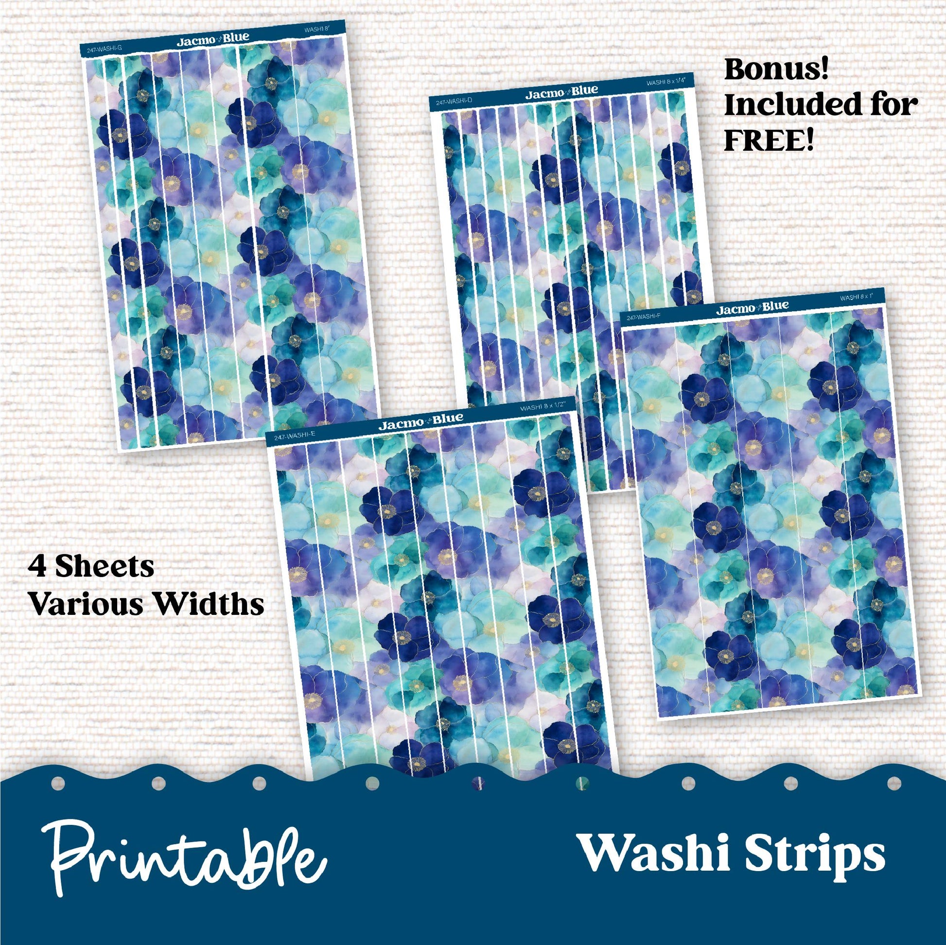 Plum Paper Planner PRINTABLE Monthly Stickers 8x11 7x9 A5 Print and Cut - 247P Blue Green Flowers Watercolor plus Bonus Gift