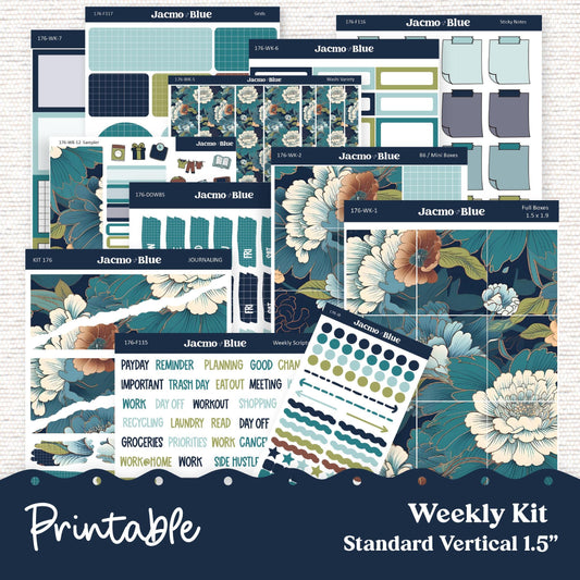 PRINTABLE Weekly Sticker Kit Vertical Planner - Silhouette Cricut Transparent PNG Files 176P Vintage Kimono
