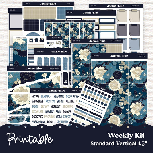 PRINTABLE Weekly Sticker Kit Vertical Planner - Silhouette Cricut Transparent PNG Files 178P Vintage Kimono