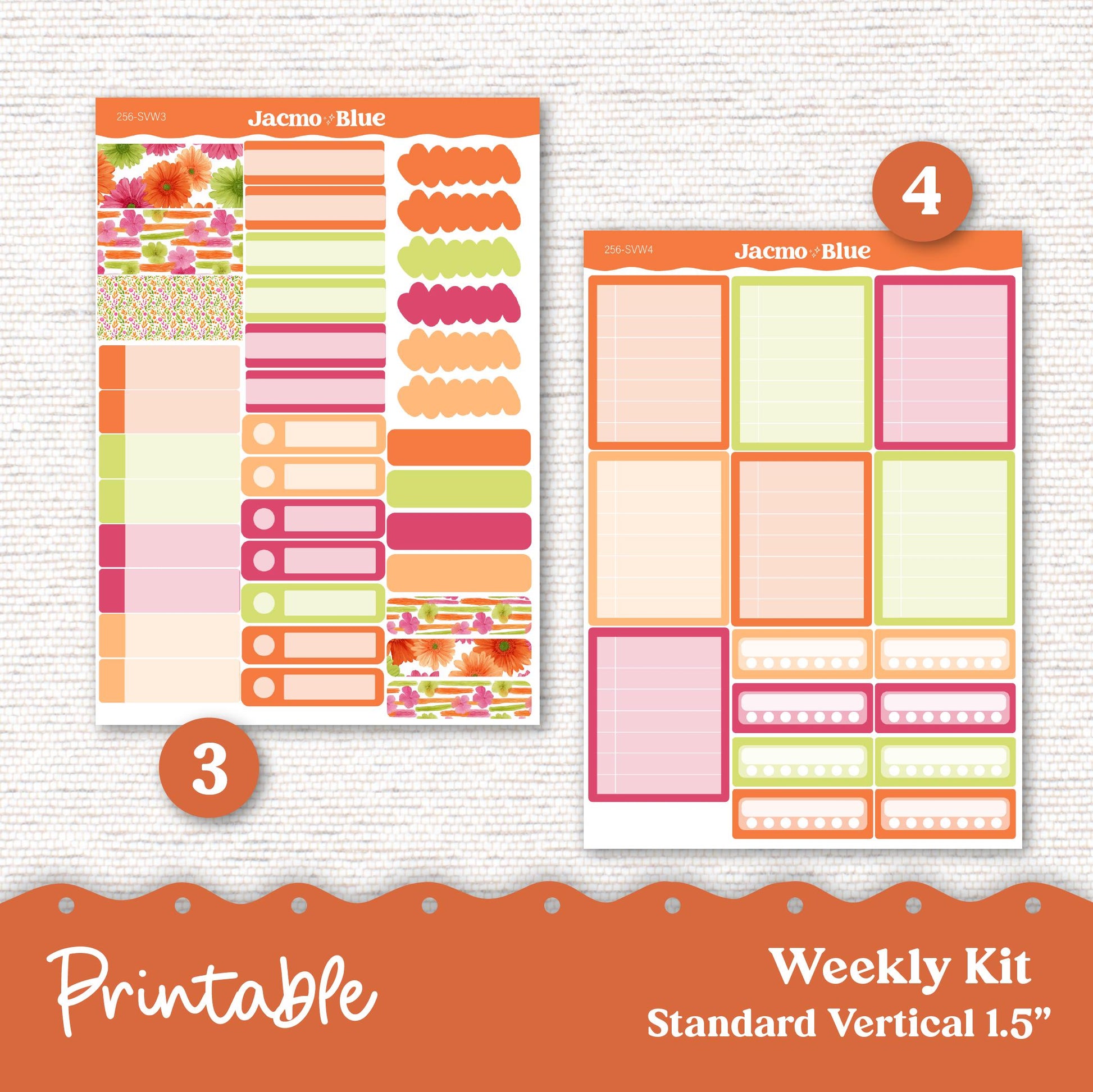 256P PRINTABLE Weekly Sticker Kit Vertical Planner Stickers Erin Condren - Silhouette Cricut Summer Weekly Stickers 1.5" columns