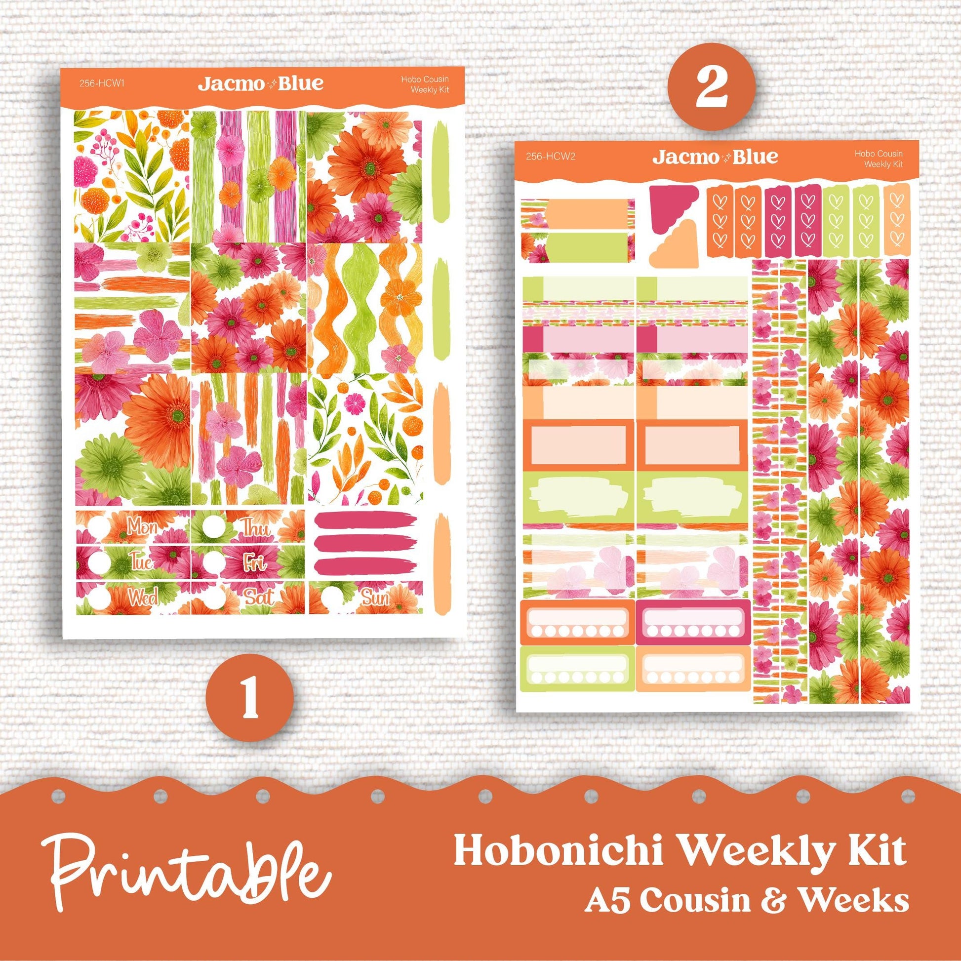 PRINTABLE Hobonichi Weekly Sticker Kit Cousin & Weeks Planner Stickers - Silhouette Cricut Transparent PNG Files 256P Summer Gerber Daisies