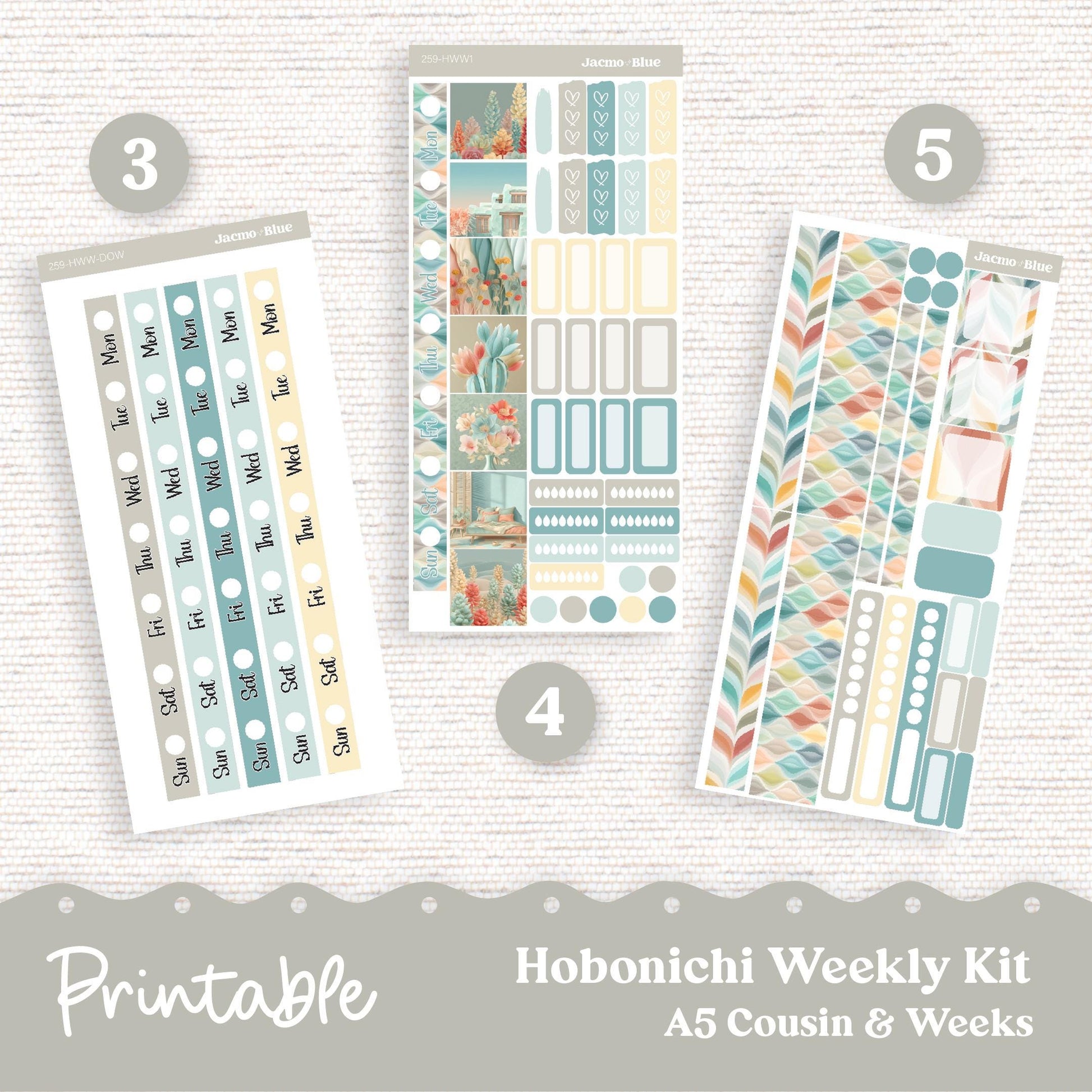 PRINTABLE Hobonichi Weekly Sticker Kit Cousin & Weeks Planner Stickers - Silhouette Cricut Transparent PNG Files 259P Southwestern Zen