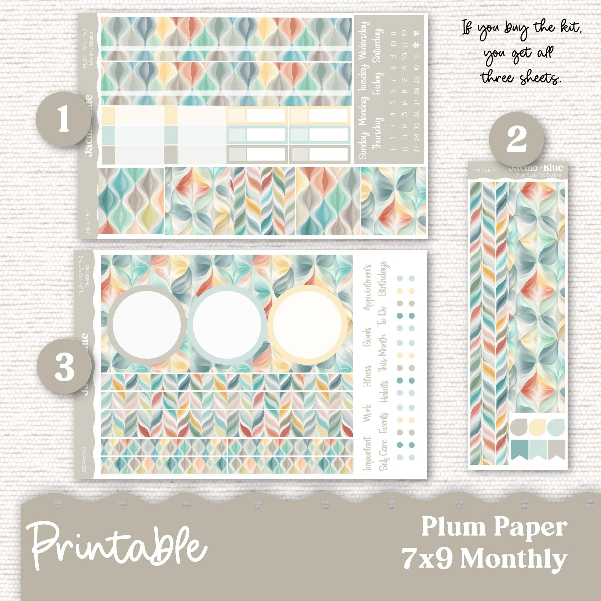 Plum Paper Planner PRINTABLE Monthly Stickers 8x11 7x9 A5 Print and Cut - Cricut Silhouette - 259P Southwestern Zen