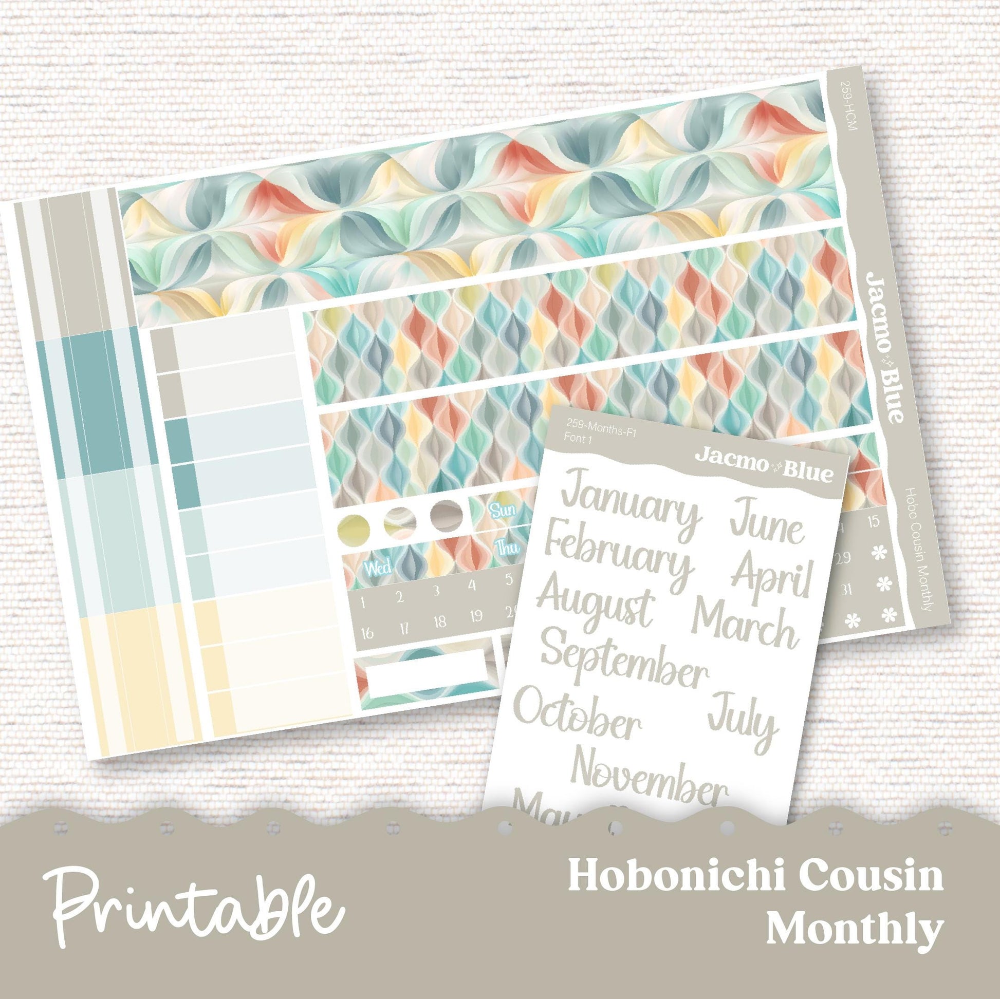 259P PRINTABLE Monthly Planner Stickers for Hobonichi Cousin A5 - Print and Cut Silhouette and Cricut - Southwestern Zen