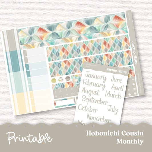 259P PRINTABLE Monthly Planner Stickers for Hobonichi Cousin A5 - Print and Cut Silhouette and Cricut - Southwestern Zen