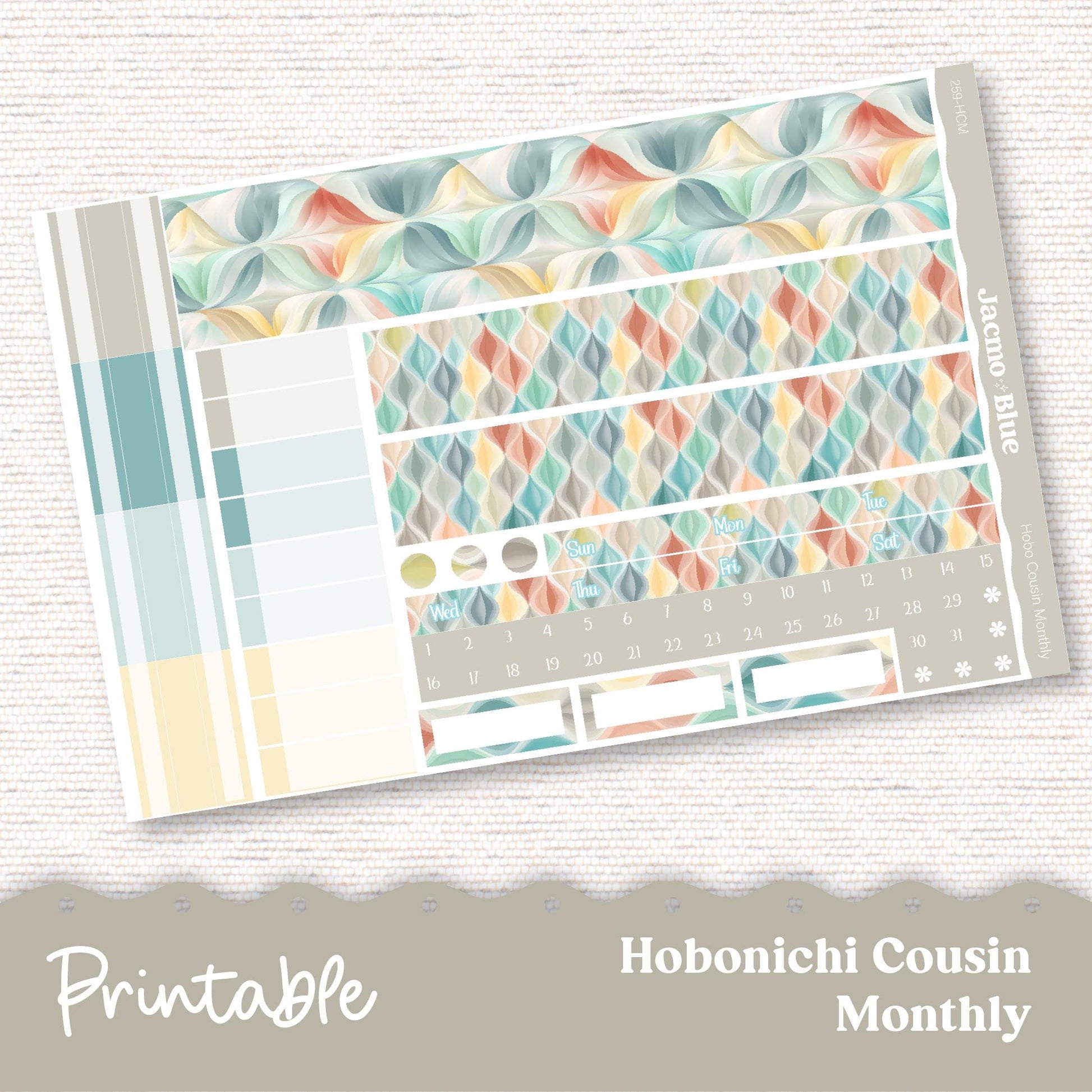 259P PRINTABLE Monthly Planner Stickers for Hobonichi Cousin A5 - Print and Cut Silhouette and Cricut - Southwestern Zen