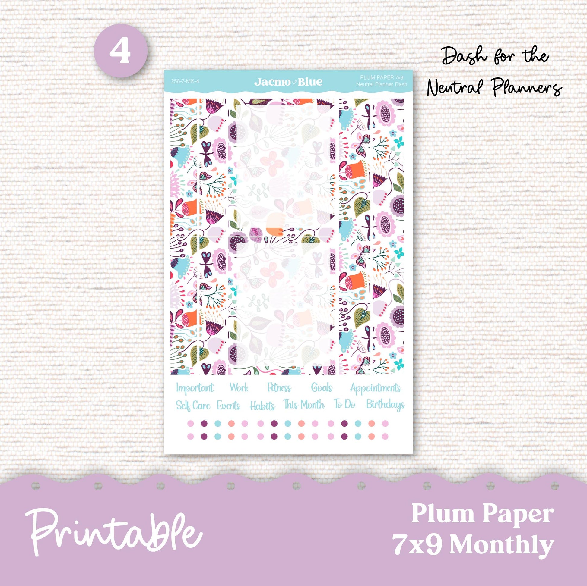Plum Paper Planner PRINTABLE Monthly Stickers 8x11 7x9 A5 Print and Cut - Cricut Silhouette - 258P Lavender Doodle