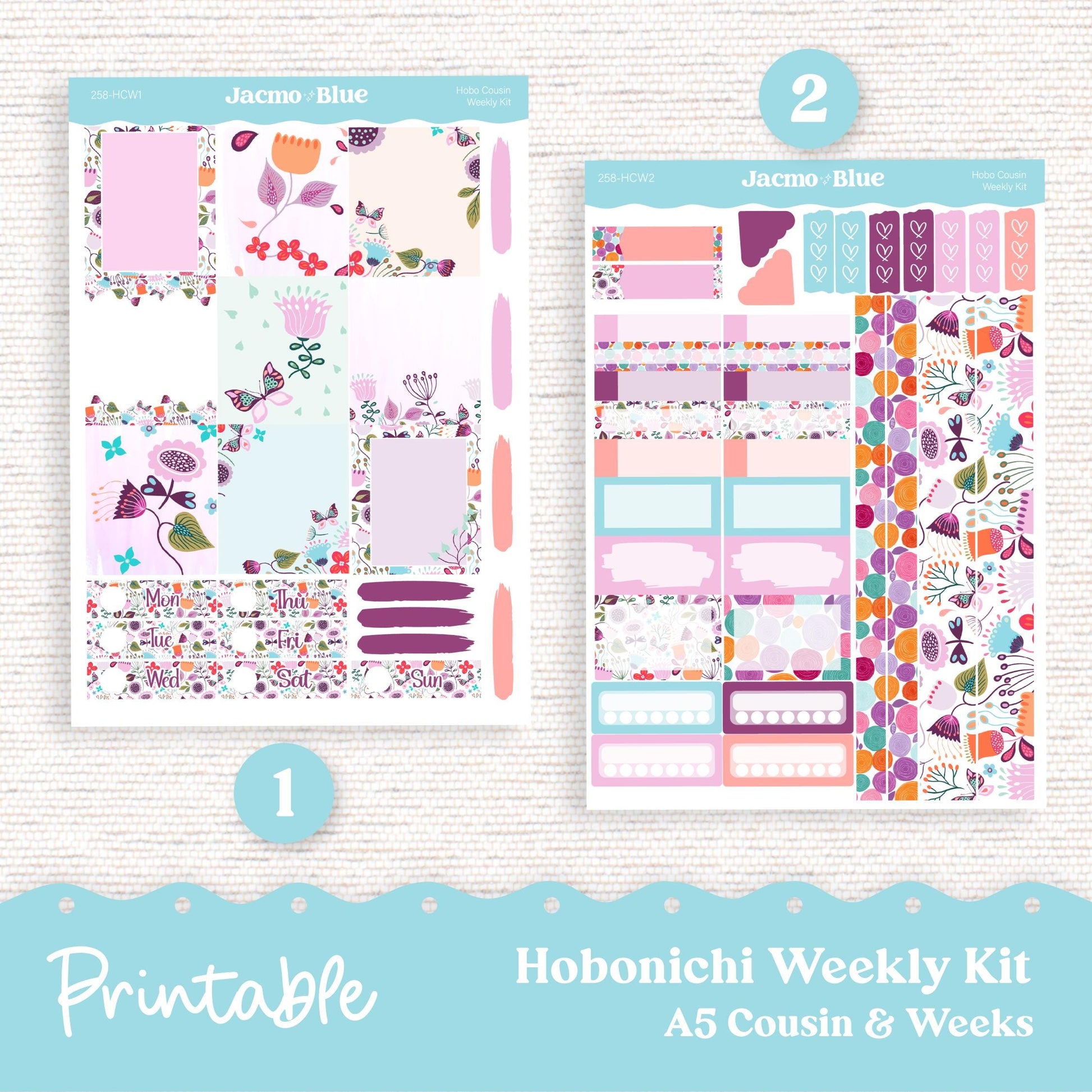 PRINTABLE Hobonichi Weekly Sticker Kit Cousin & Weeks Planner Stickers - Silhouette Cricut Transparent PNG Files 258P Lavender Doodle