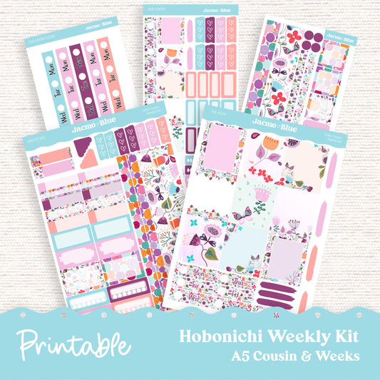 PRINTABLE Hobonichi Weekly Sticker Kit Cousin & Weeks Planner Stickers - Silhouette Cricut Transparent PNG Files 258P Lavender Doodle