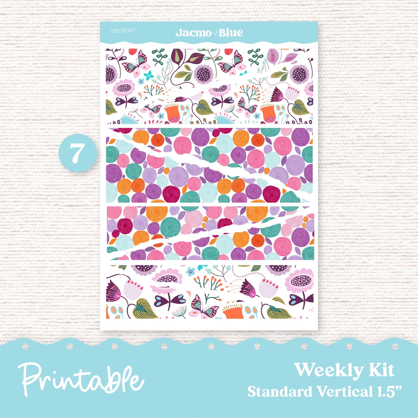 258P PRINTABLE Weekly Sticker Kit Vertical Planner Stickers Erin Condren - Silhouette Cricut Summer Weekly Stickers 1.5" columns Lavender