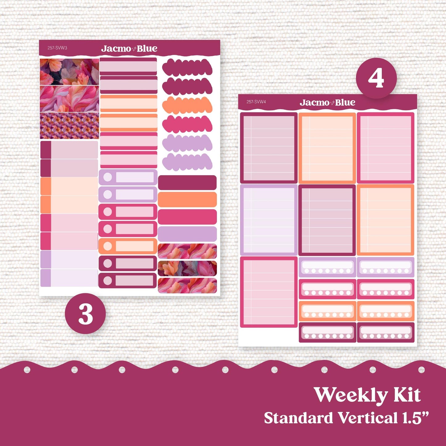 Weekly Planner Sticker Kit Vertical Planner Stickers Kit 257 Butterflies Pink Purple Standard Vertical 1.5" Columns A5