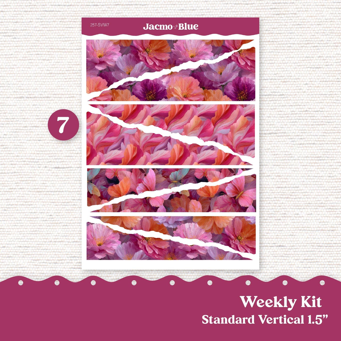 Weekly Planner Sticker Kit Vertical Planner Stickers Kit 257 Butterflies Pink Purple Standard Vertical 1.5" Columns A5