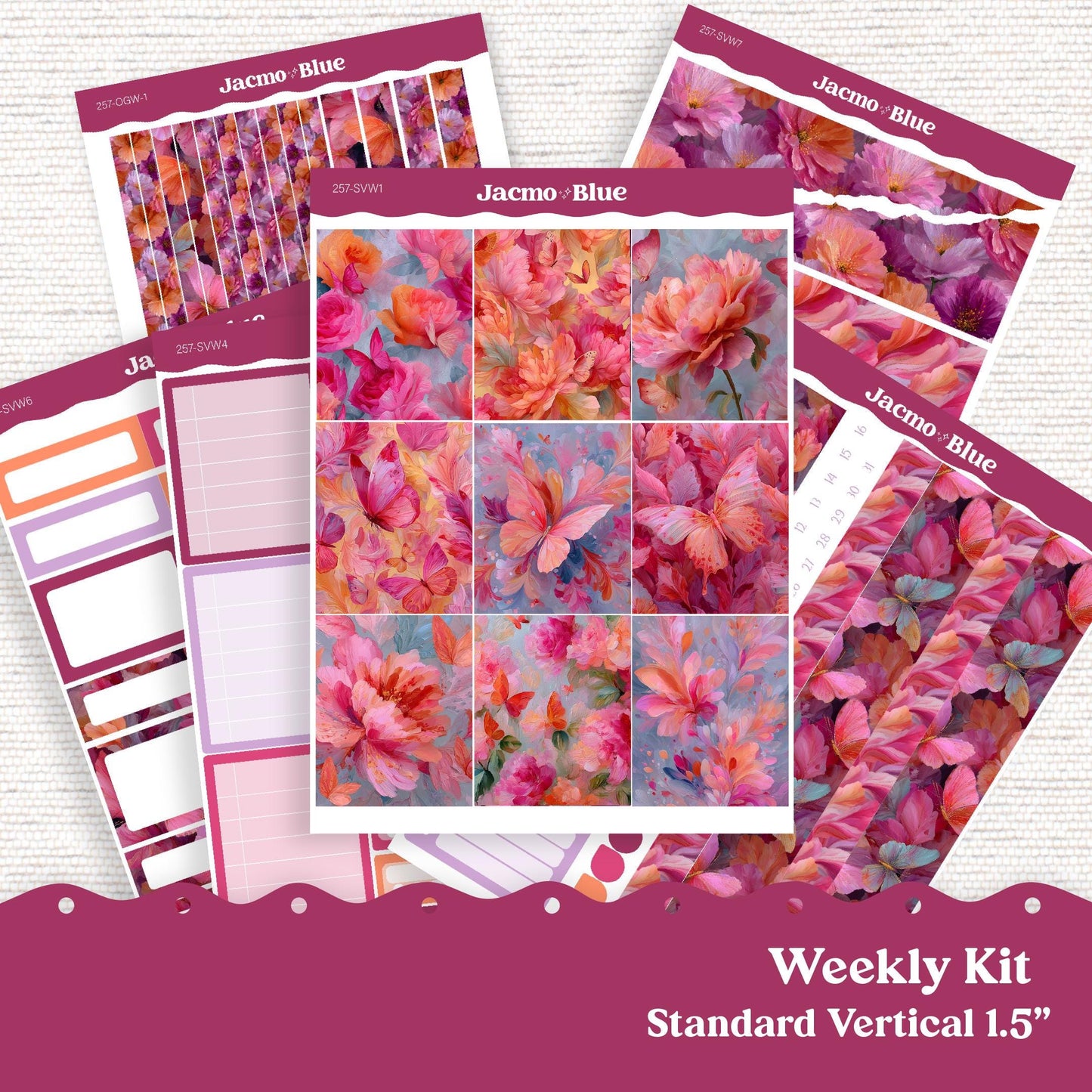 Weekly Planner Sticker Kit Vertical Planner Stickers Kit 257 Butterflies Pink Purple Standard Vertical 1.5" Columns A5