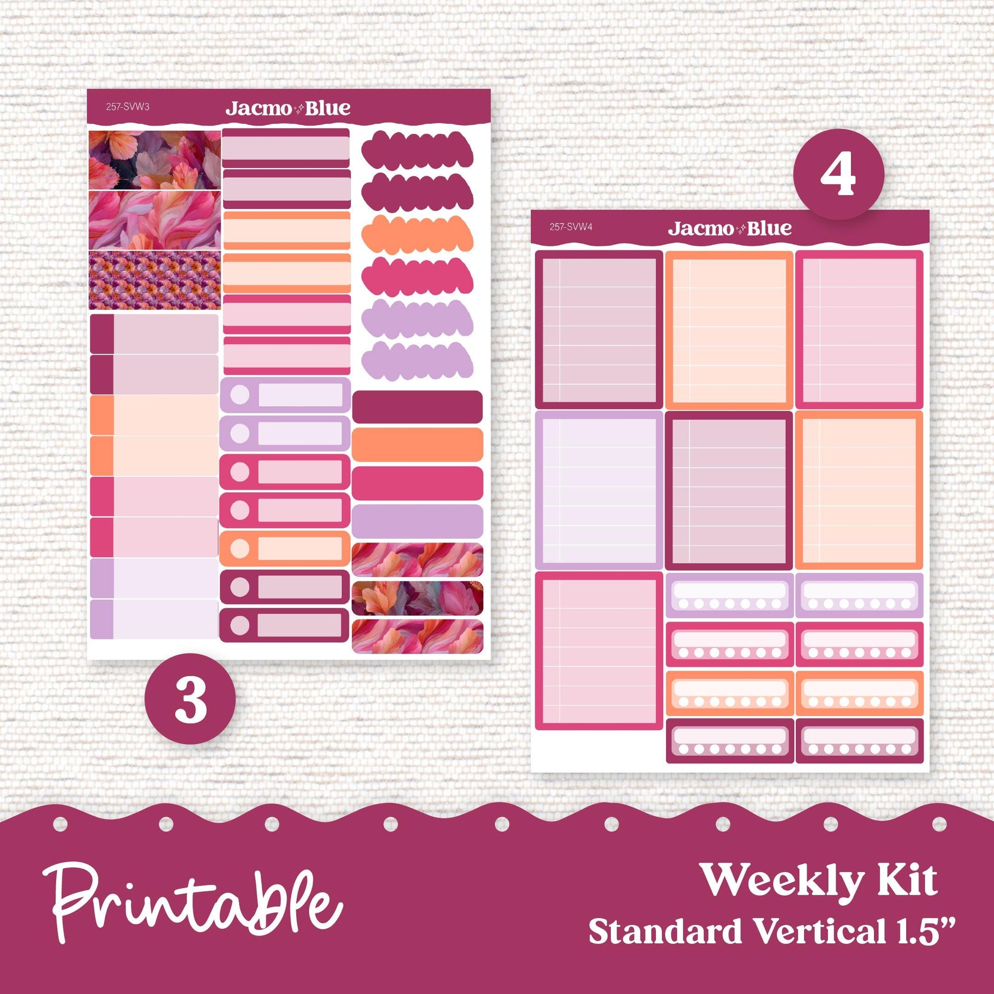 257P PRINTABLE Weekly Sticker Kit Vertical Planner Stickers Erin Condren - Silhouette Cricut Weekly Stickers 1.5" columns Bright Butterflies