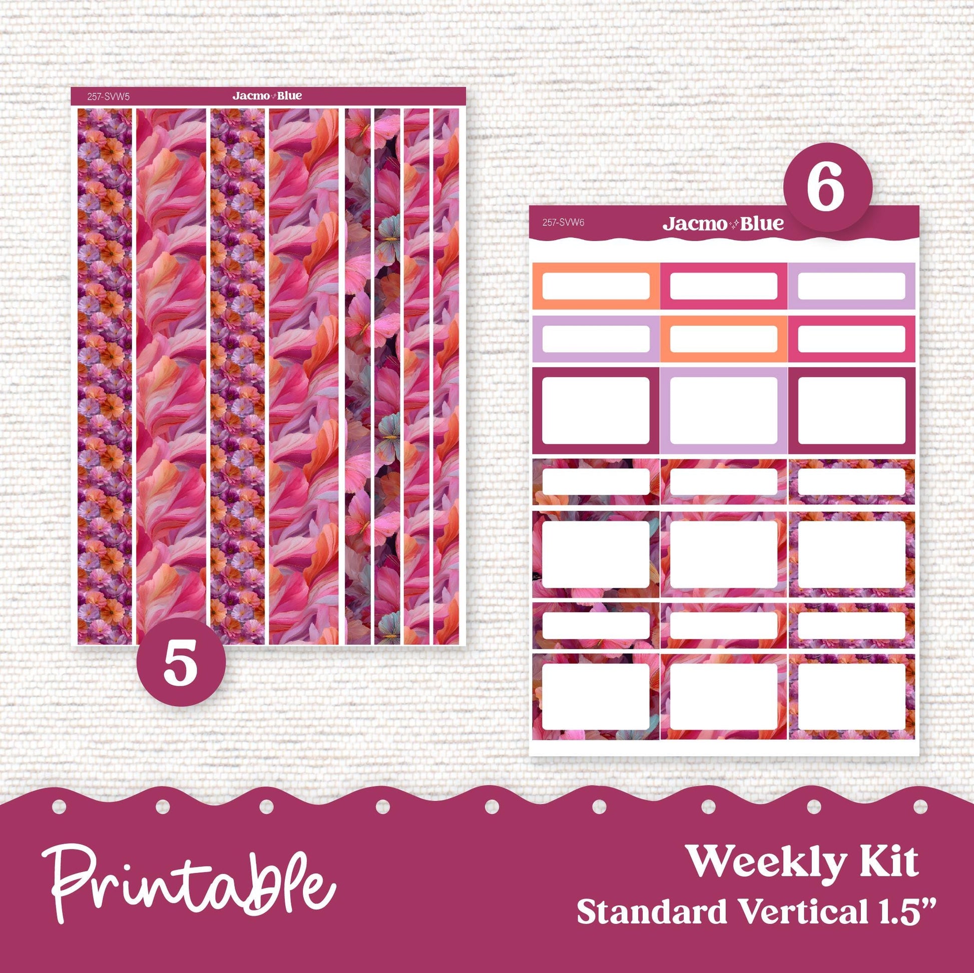 257P PRINTABLE Weekly Sticker Kit Vertical Planner Stickers Erin Condren - Silhouette Cricut Weekly Stickers 1.5" columns Bright Butterflies