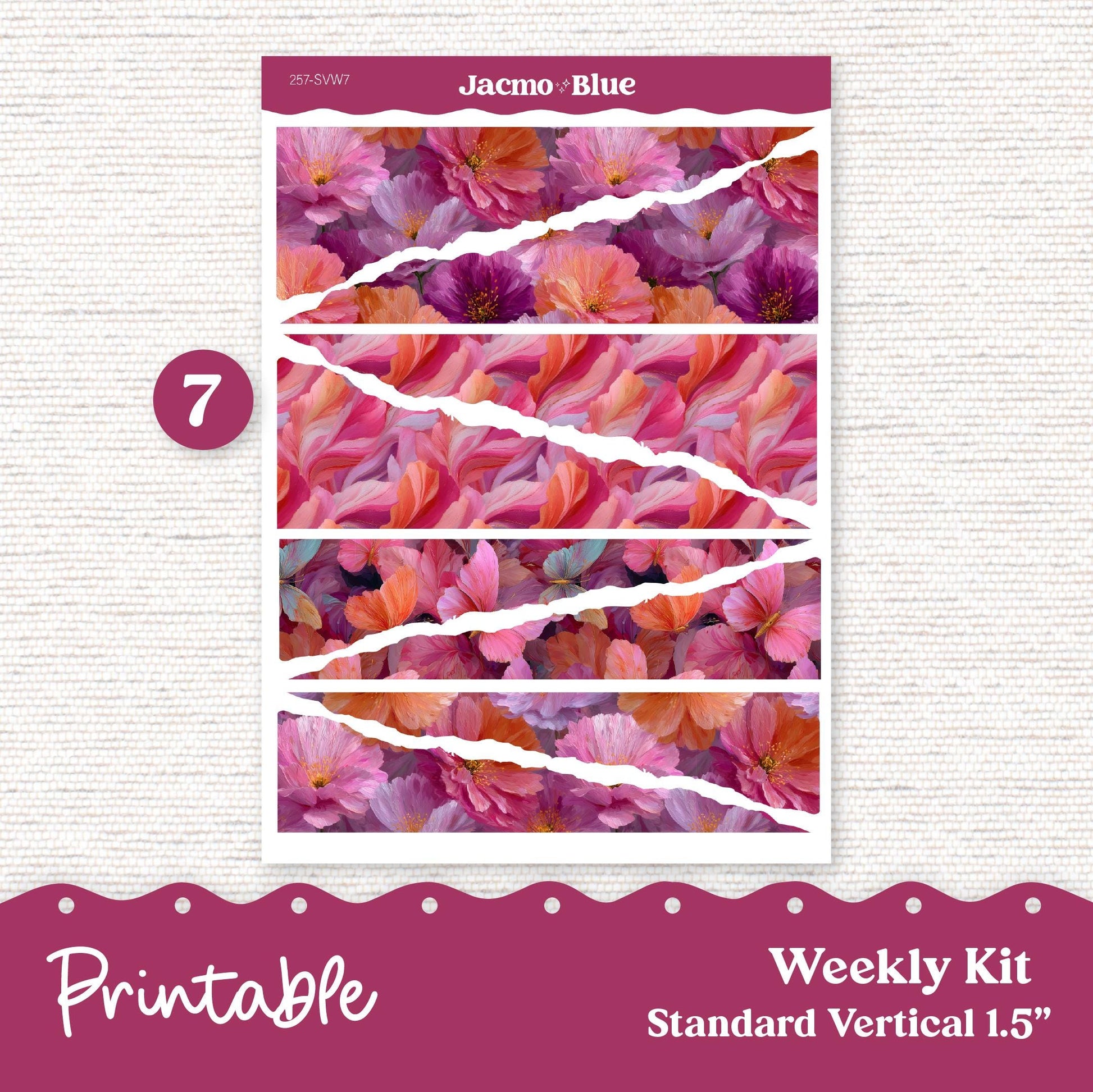 257P PRINTABLE Weekly Sticker Kit Vertical Planner Stickers Erin Condren - Silhouette Cricut Weekly Stickers 1.5" columns Bright Butterflies