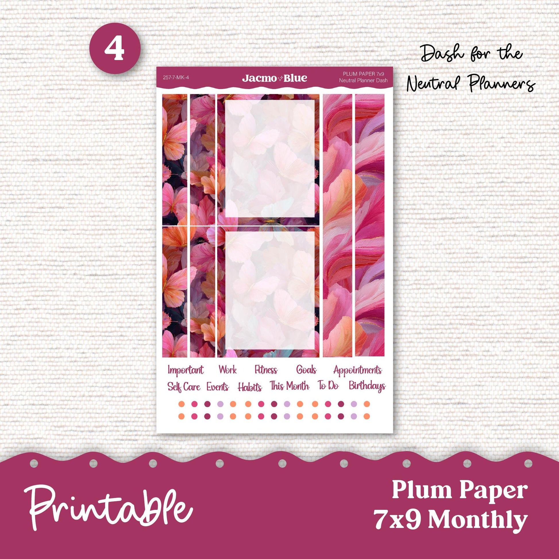 Plum Paper Planner PRINTABLE Monthly Stickers 8x11 7x9 A5 Print and Cut - 257P Bright Butterflies