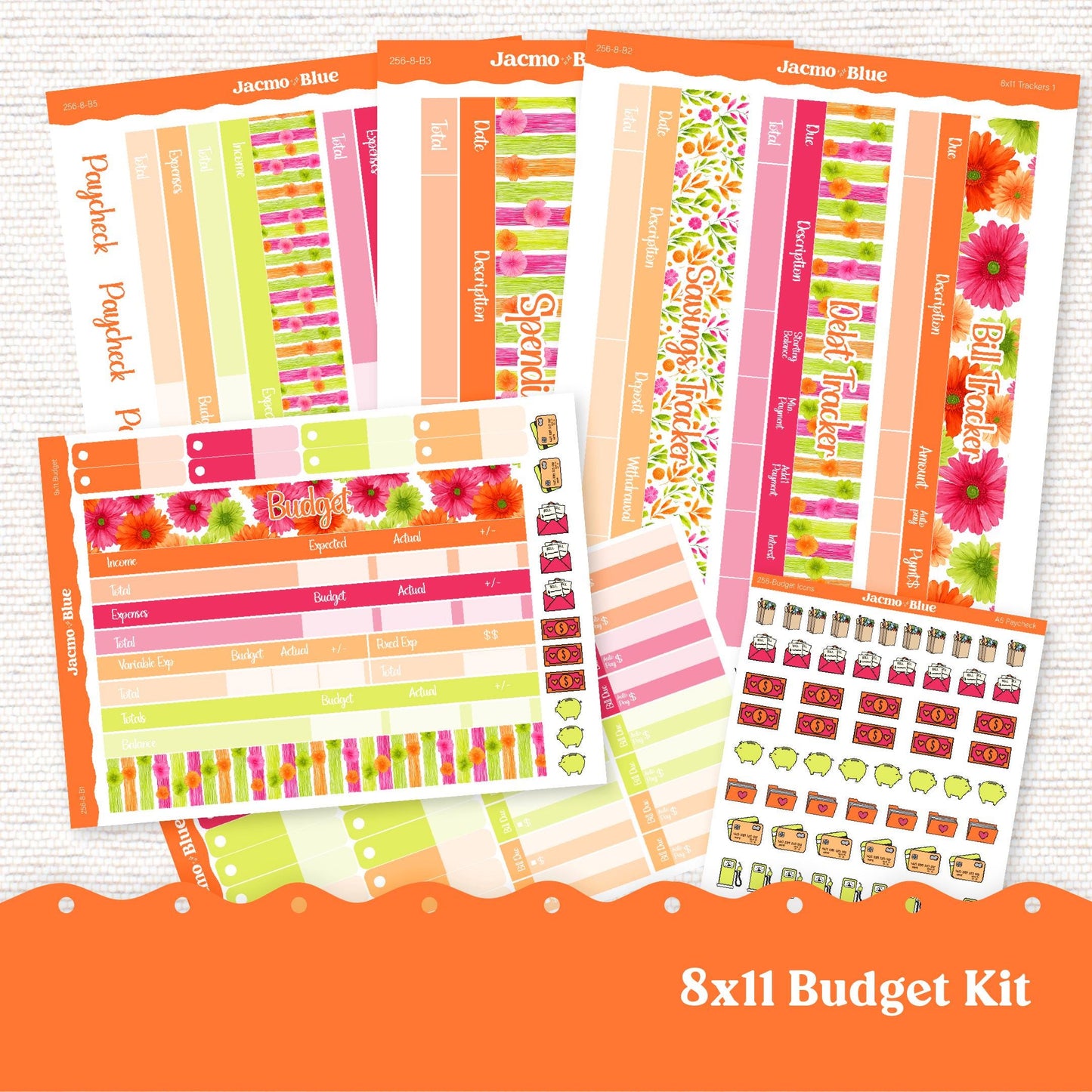 8x11 Budget Planner Sticker Kit Budget by Paycheck Trackers - Kit 256 Bright Gerber Daisies