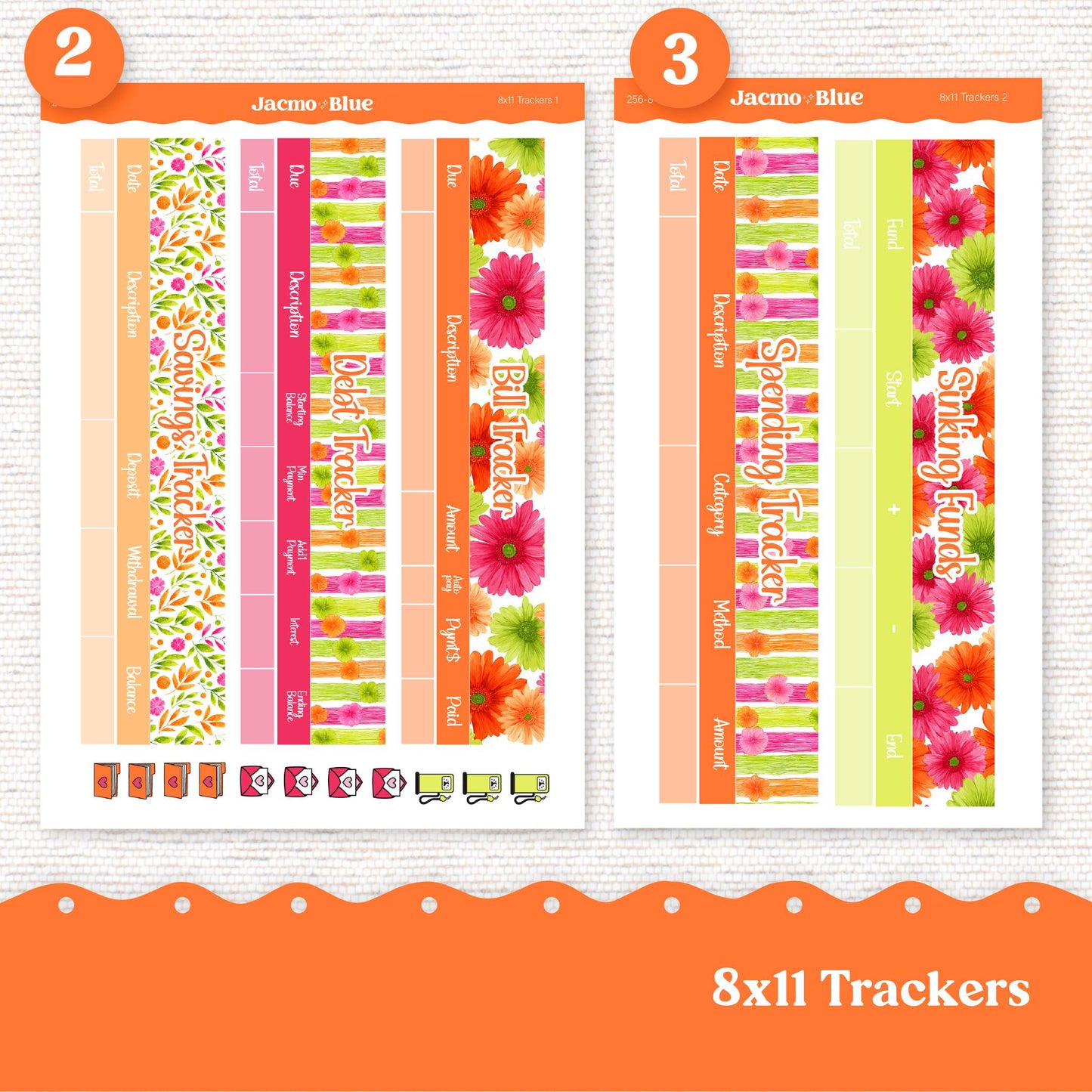 8x11 Budget Planner Sticker Kit Budget by Paycheck Trackers - Kit 256 Bright Gerber Daisies