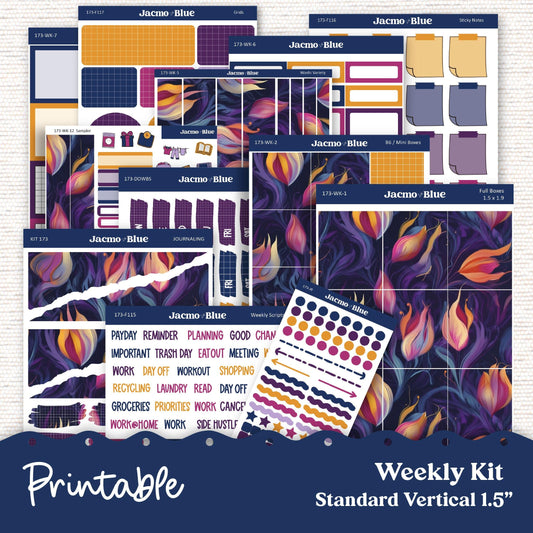 PRINTABLE Weekly Sticker Kit Vertical Planner - Silhouette Cricut Transparent PNG Files 173P Fantasy Floral