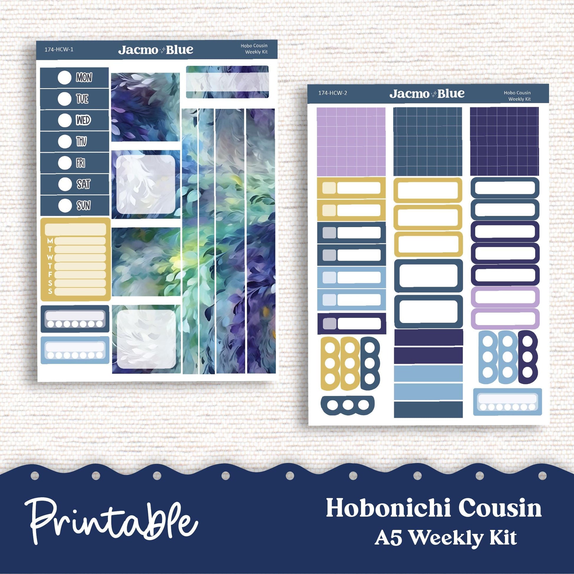 PRINTABLE Hobonichi Cousin Weekly Sticker Kit Cousin Planner Stickers - Silhouette Cricut Transparent PNG Files 174P Fantasy Floral